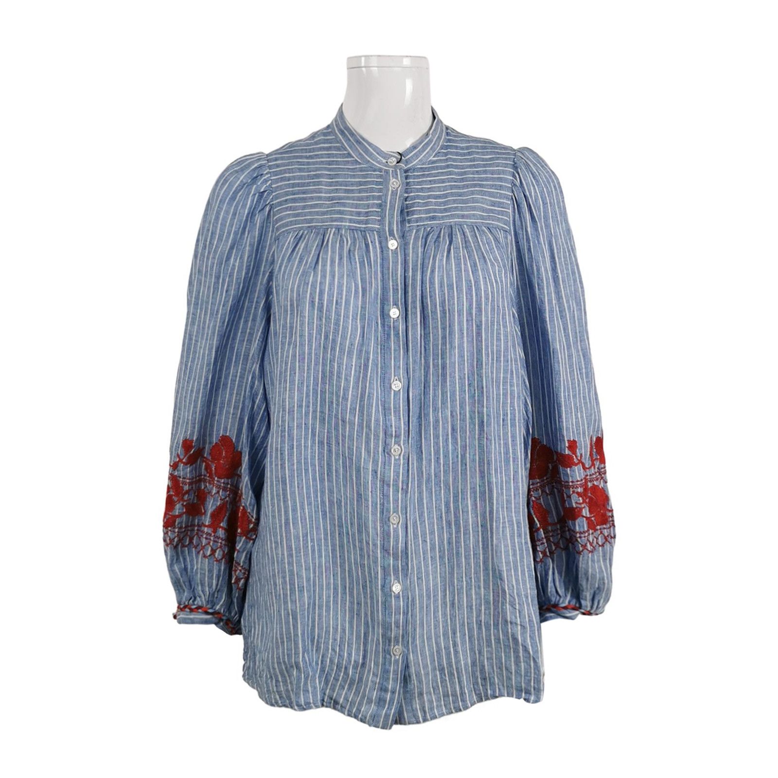 Weekend Max Mara Weekend Max Mara Cotton Striped Embroidered Shirt US8 Size XS / US 0-2 / IT 36-38 - 2 Thumbnail