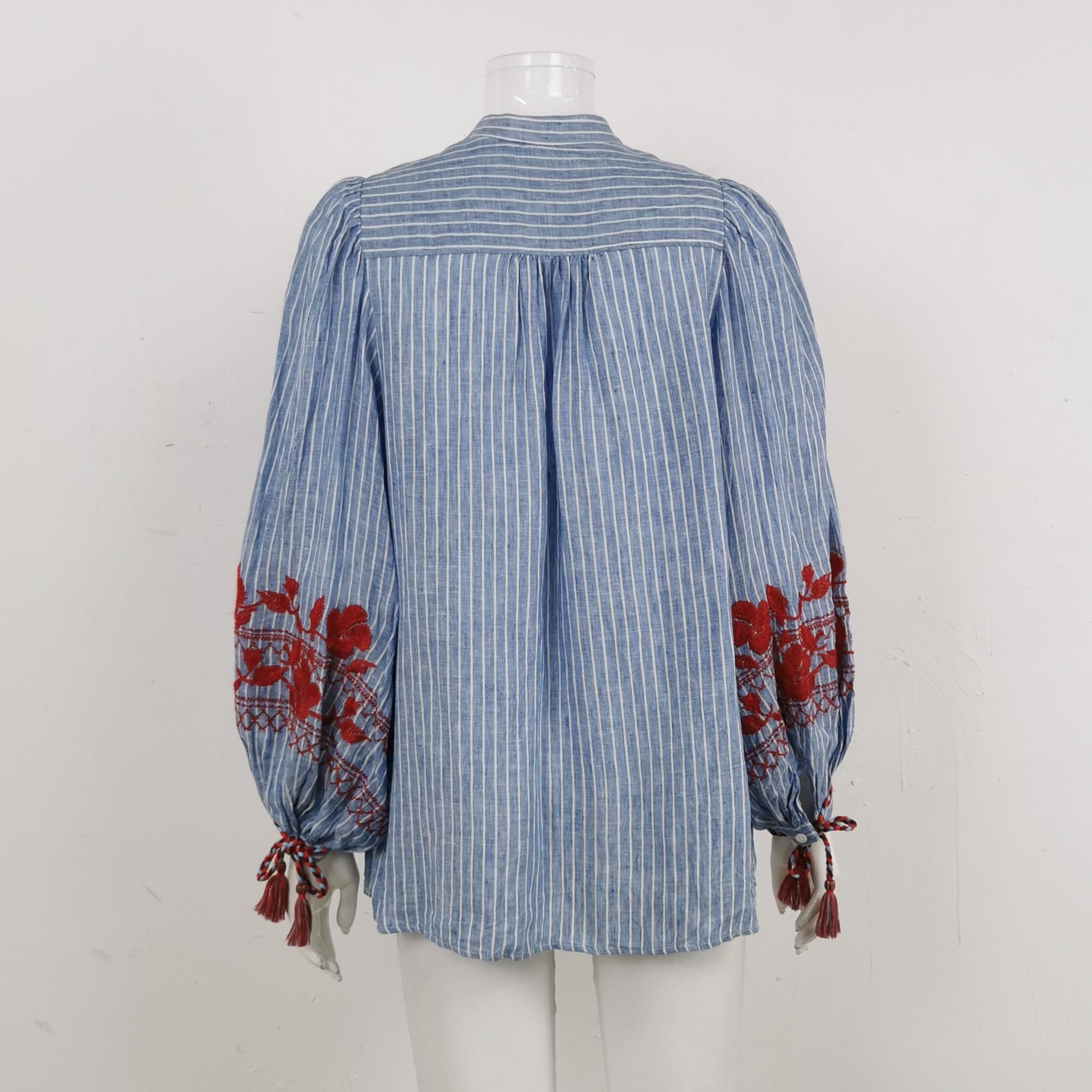 Weekend Max Mara Weekend Max Mara Cotton Striped Embroidered Shirt US8 Size XS / US 0-2 / IT 36-38 - 3 Thumbnail