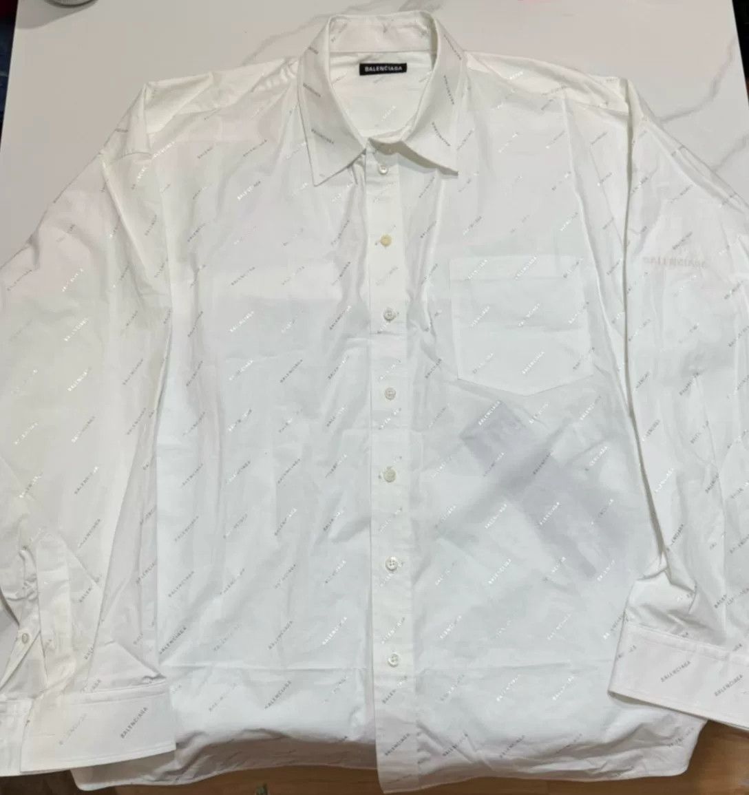 Balenciaga Balenciaga Silver Logo Print Long-Sleeve Shirt Size US S / EU 44-46 / 1 - 3 Thumbnail