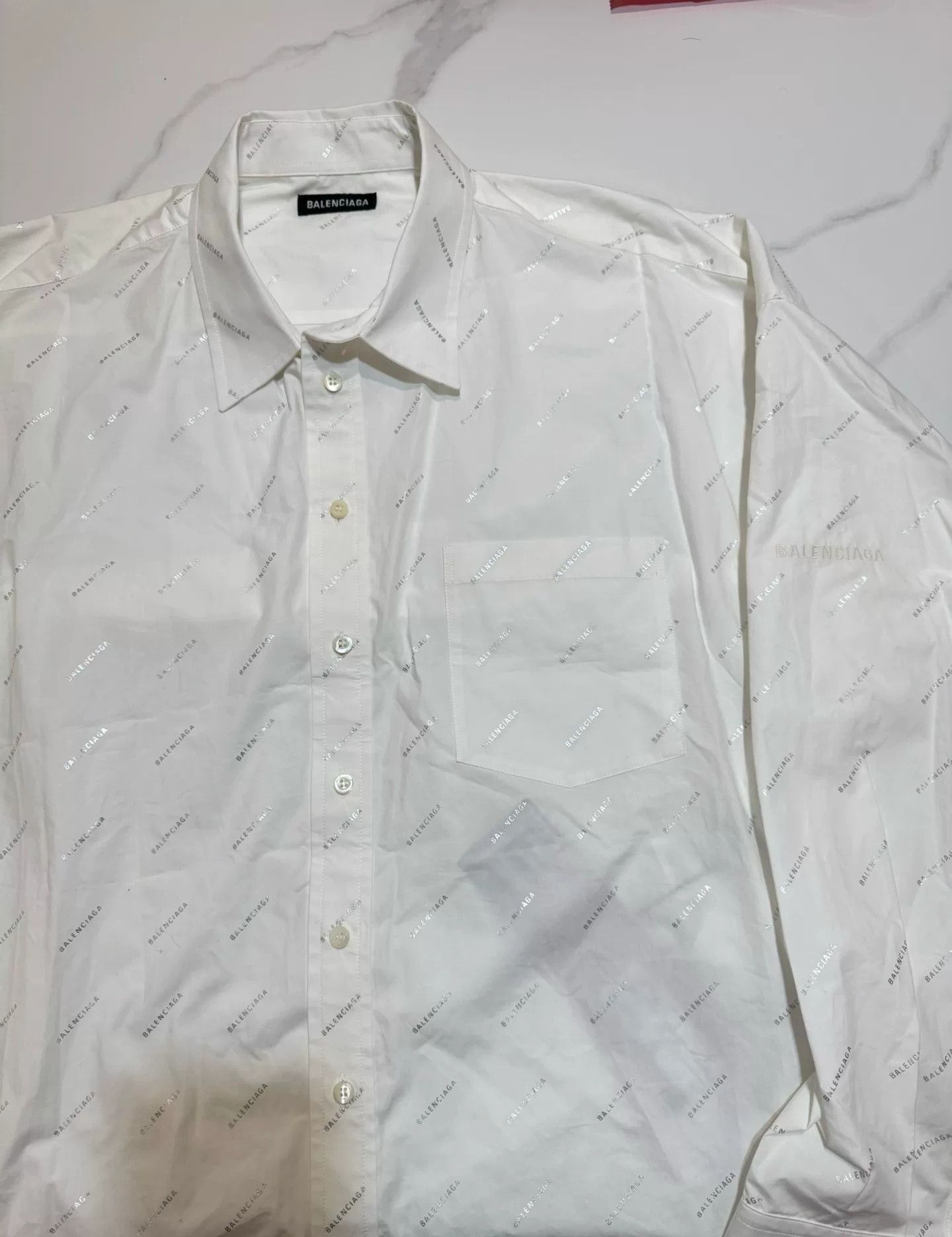 Balenciaga Balenciaga Silver Logo Print Long-Sleeve Shirt Size US S / EU 44-46 / 1 - 7 Thumbnail