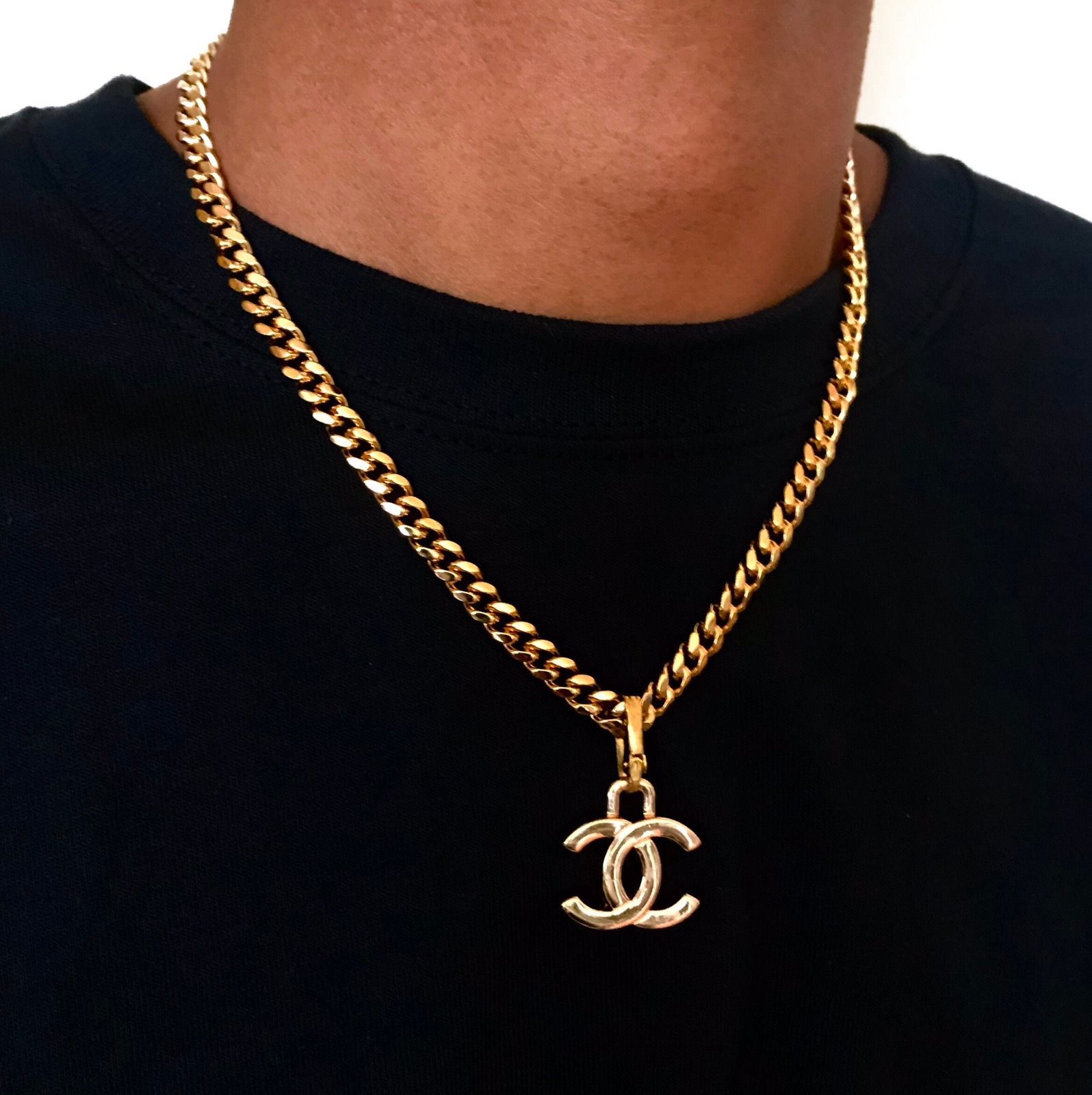 Chanel RARE Chanel CC Logo Gold Cuban Link Chain Double C Necklace