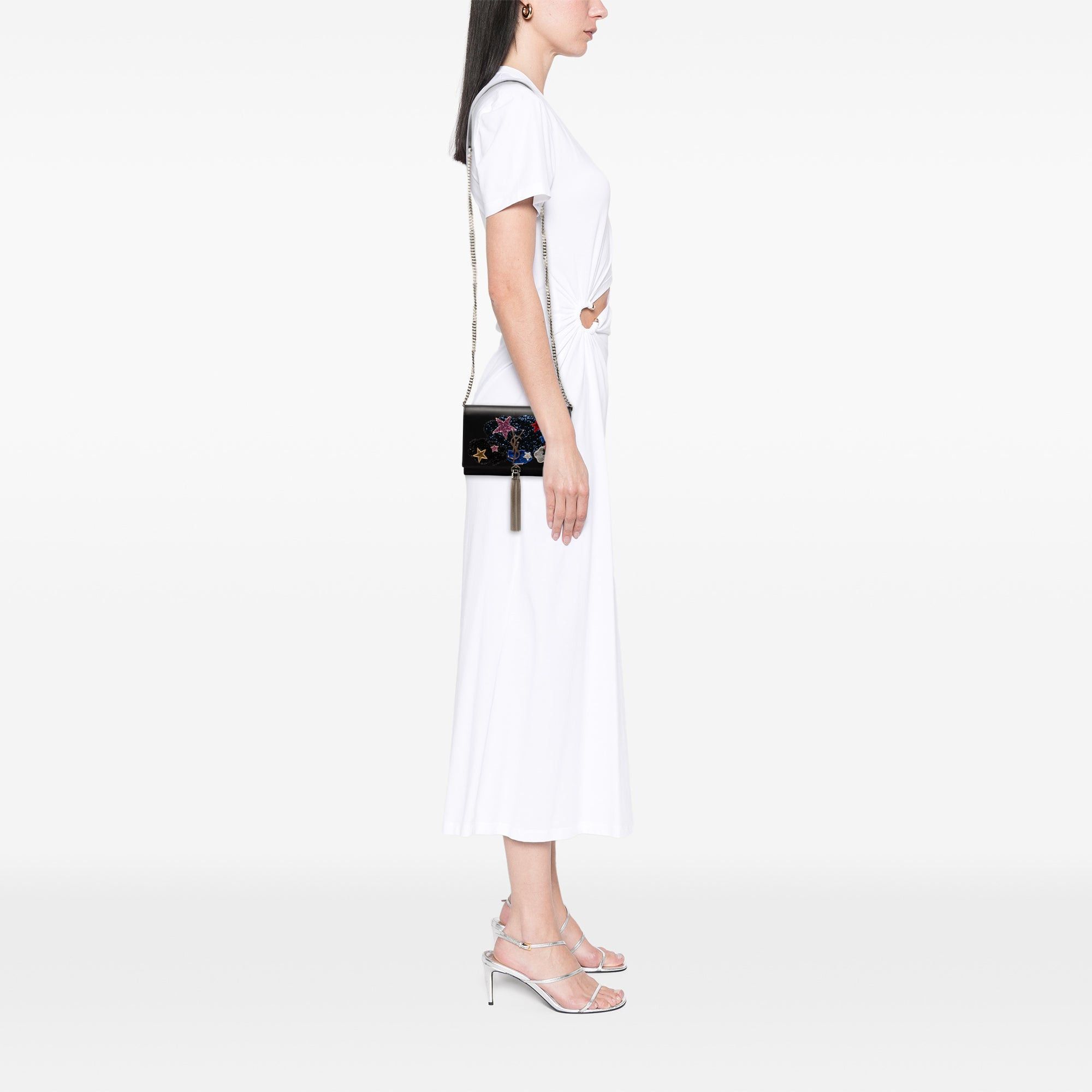 Saint Laurent Paris Calfskin Cloud Star Applique Classic Monogram Kate Tassel Wallet on Chain Size ONE SIZE - 8 Thumbnail