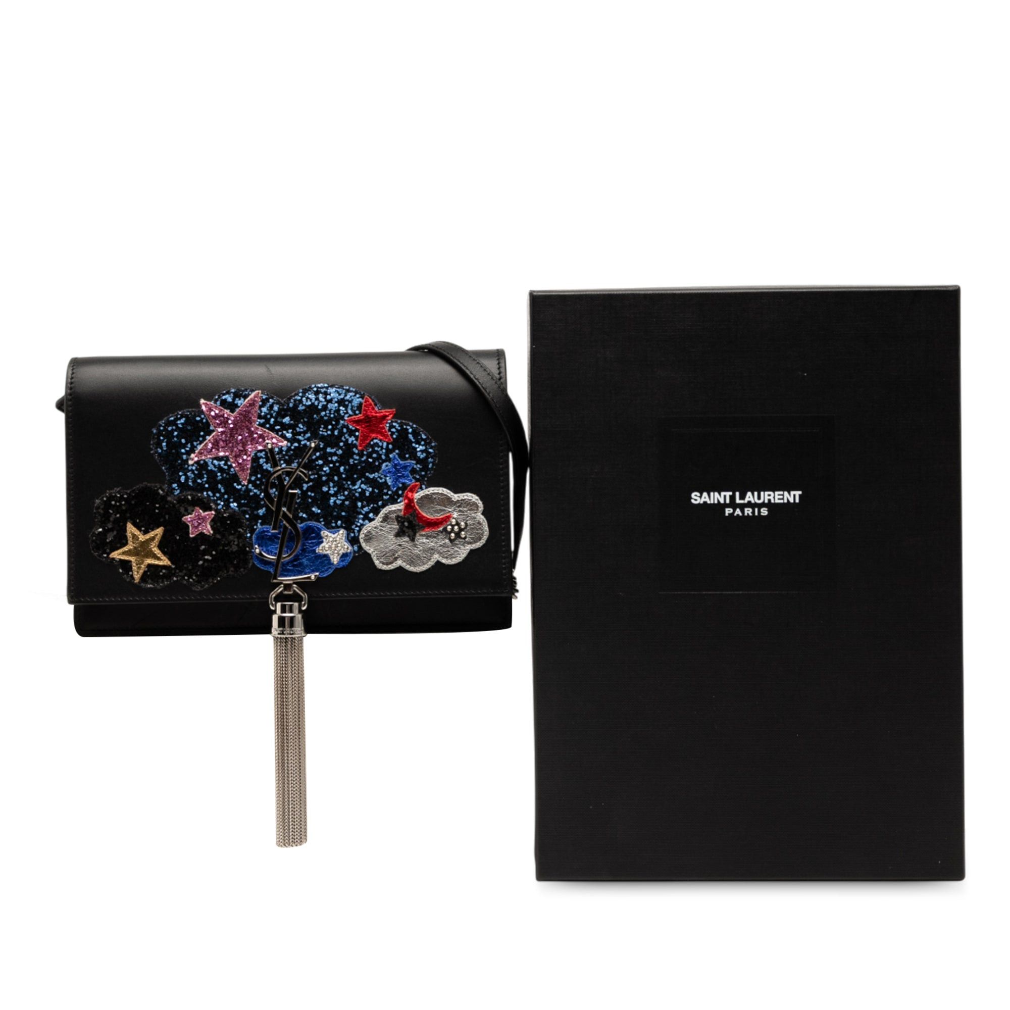 Saint Laurent Paris Calfskin Cloud Star Applique Classic Monogram Kate Tassel Wallet on Chain Size ONE SIZE - 9 Thumbnail