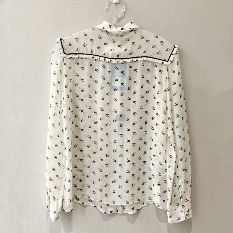 Miu Miu Miu Miu Swallow Print Long-Sleeve Shirt Size S / US 4 / IT 40 - 2 Thumbnail
