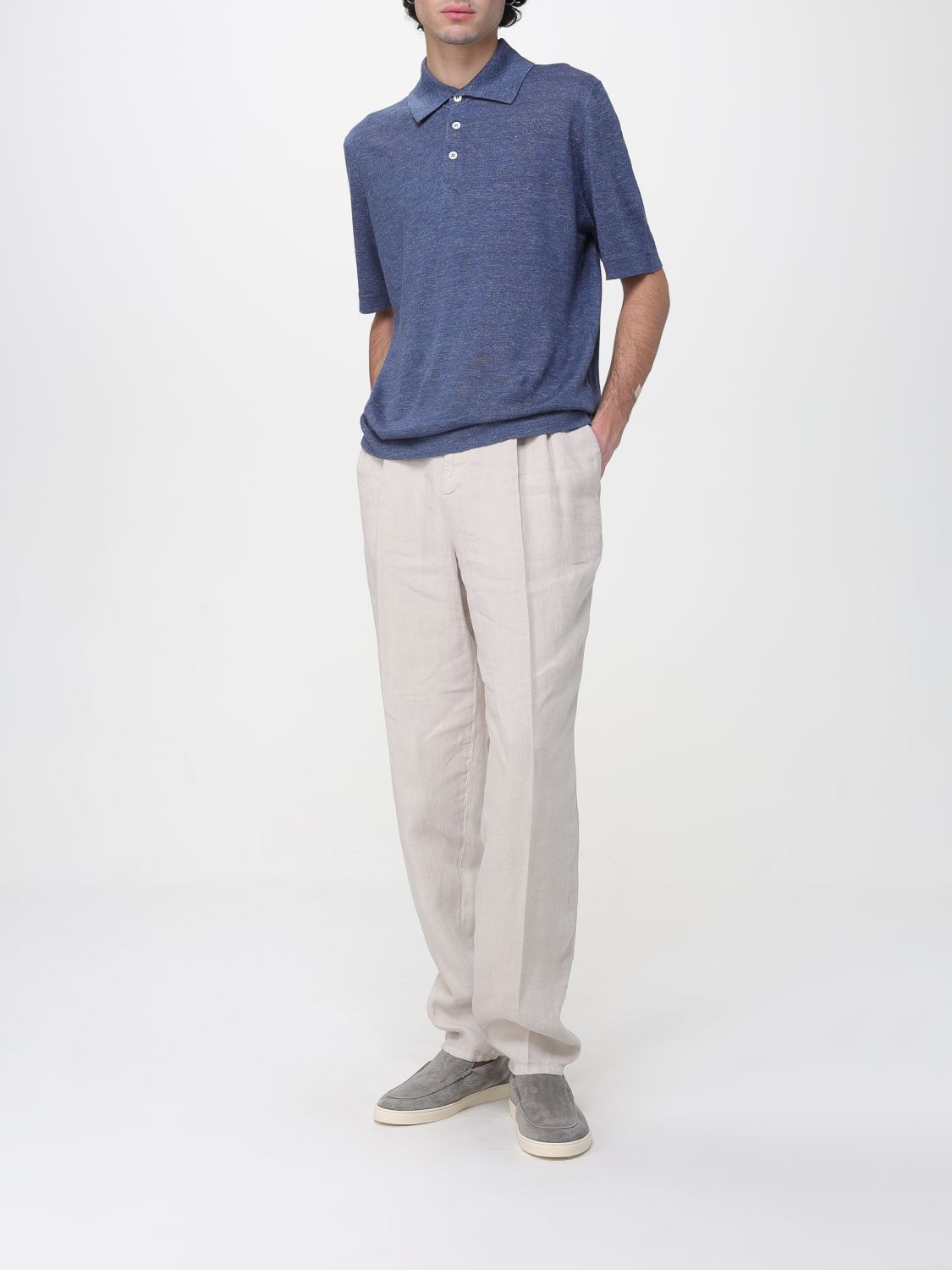Brunello Cucinelli Brunello Cucinelli Polo Shirt Men Gnawed Blue Size US M / EU 48-50 / 2 - 2 Thumbnail