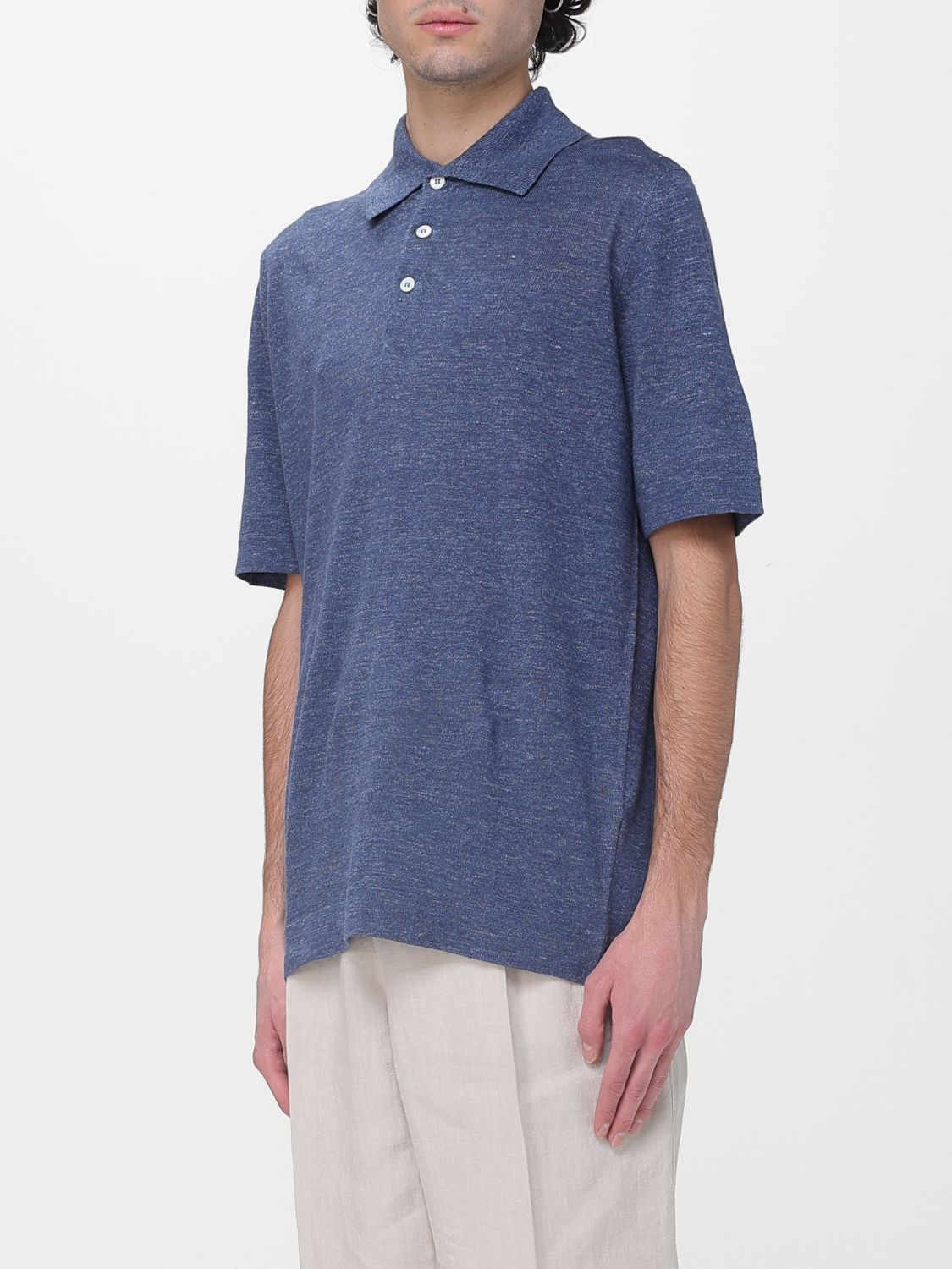 Brunello Cucinelli Brunello Cucinelli Polo Shirt Men Gnawed Blue Size US XXL / EU 58 / 5 - 4 Thumbnail