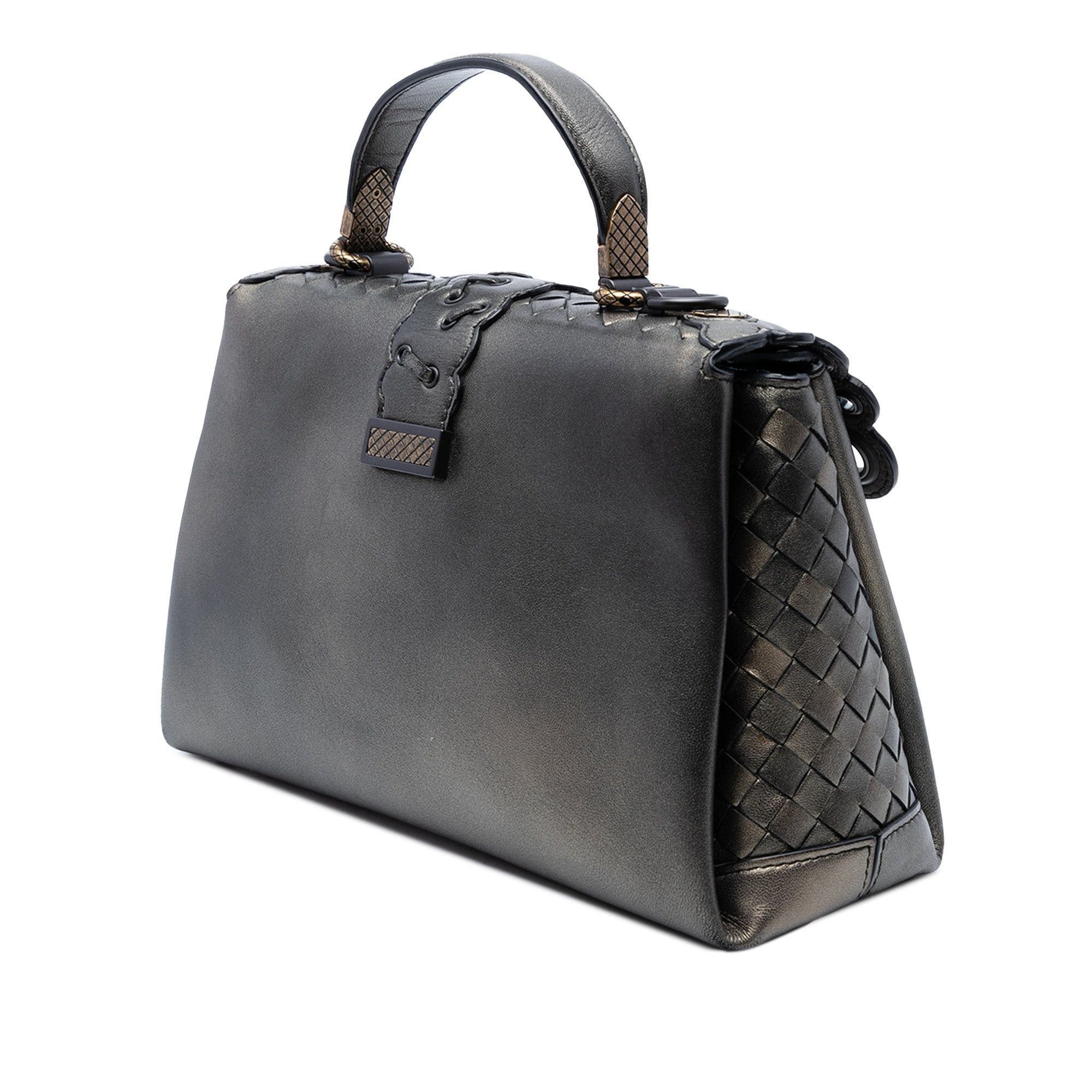 Bottega Veneta Small Intrecciato Trimmed Metallic Nappa Grommet Piazza Satchel Size ONE SIZE - 2 Thumbnail