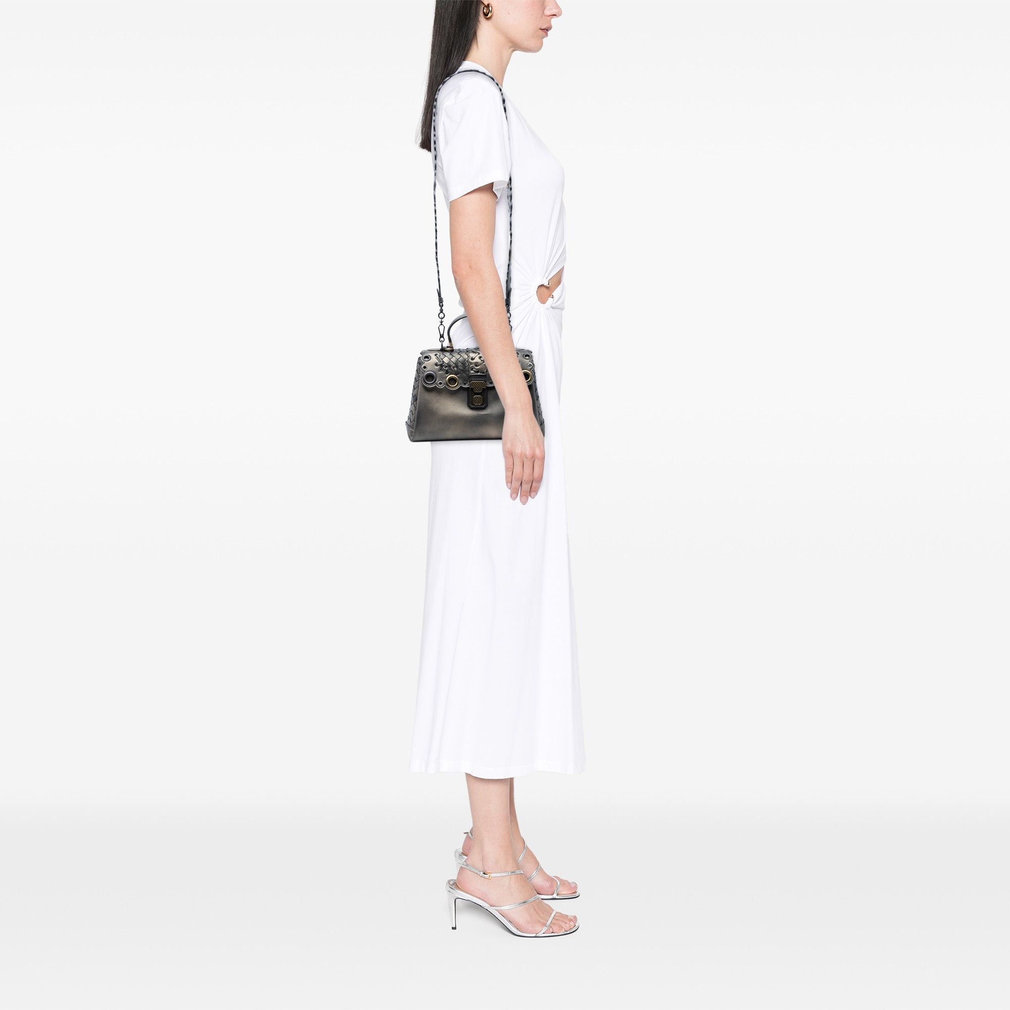 Bottega Veneta Small Intrecciato Trimmed Metallic Nappa Grommet Piazza Satchel Size ONE SIZE - 6 Thumbnail
