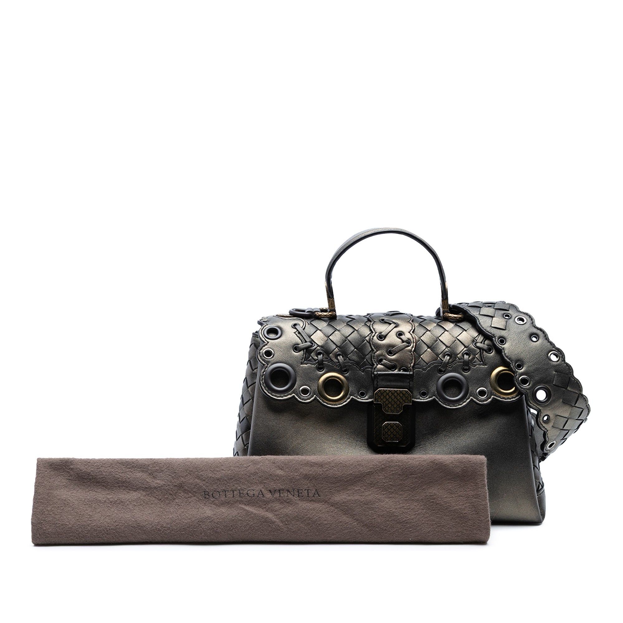 Bottega Veneta Small Intrecciato Trimmed Metallic Nappa Grommet Piazza Satchel Size ONE SIZE - 7 Thumbnail