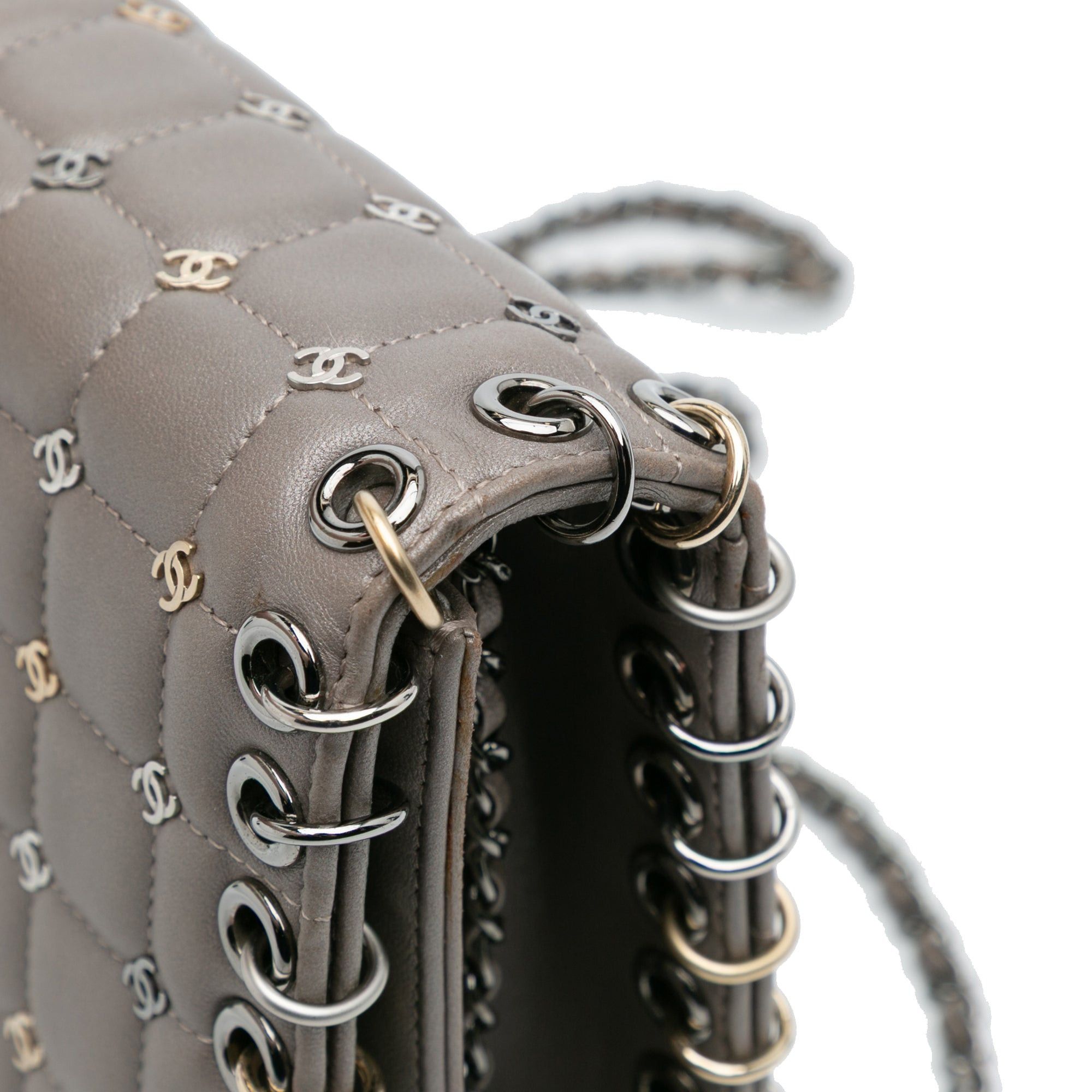 Chanel Small Lambskin Chocolate Bar CC Piercing Studded Chain Flap Size ONE SIZE - 9 Thumbnail