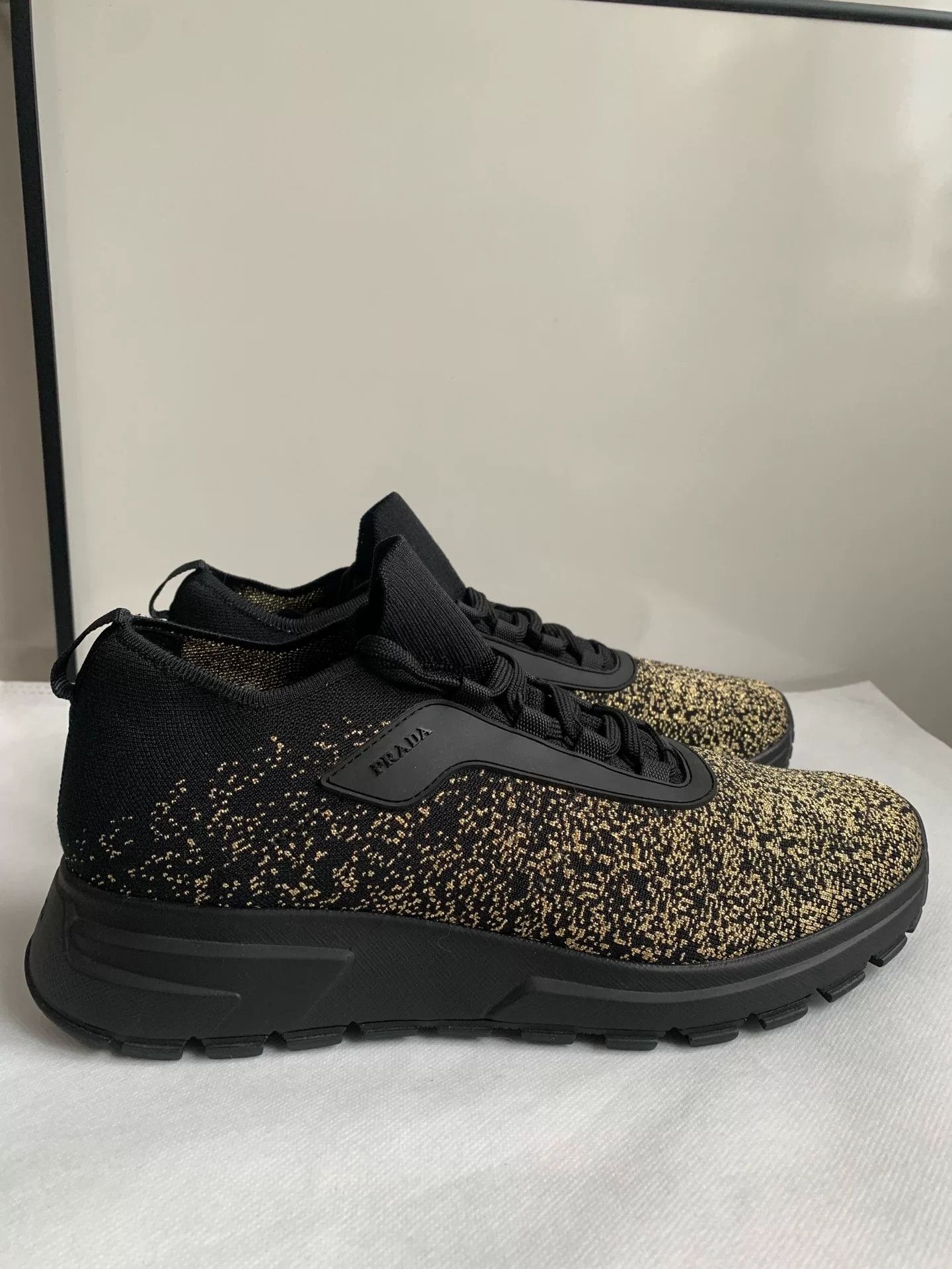 Prada Prada Black Gold Woven Low-Top Sneakers Size US 9.5 / EU 42-43 - 3 Thumbnail