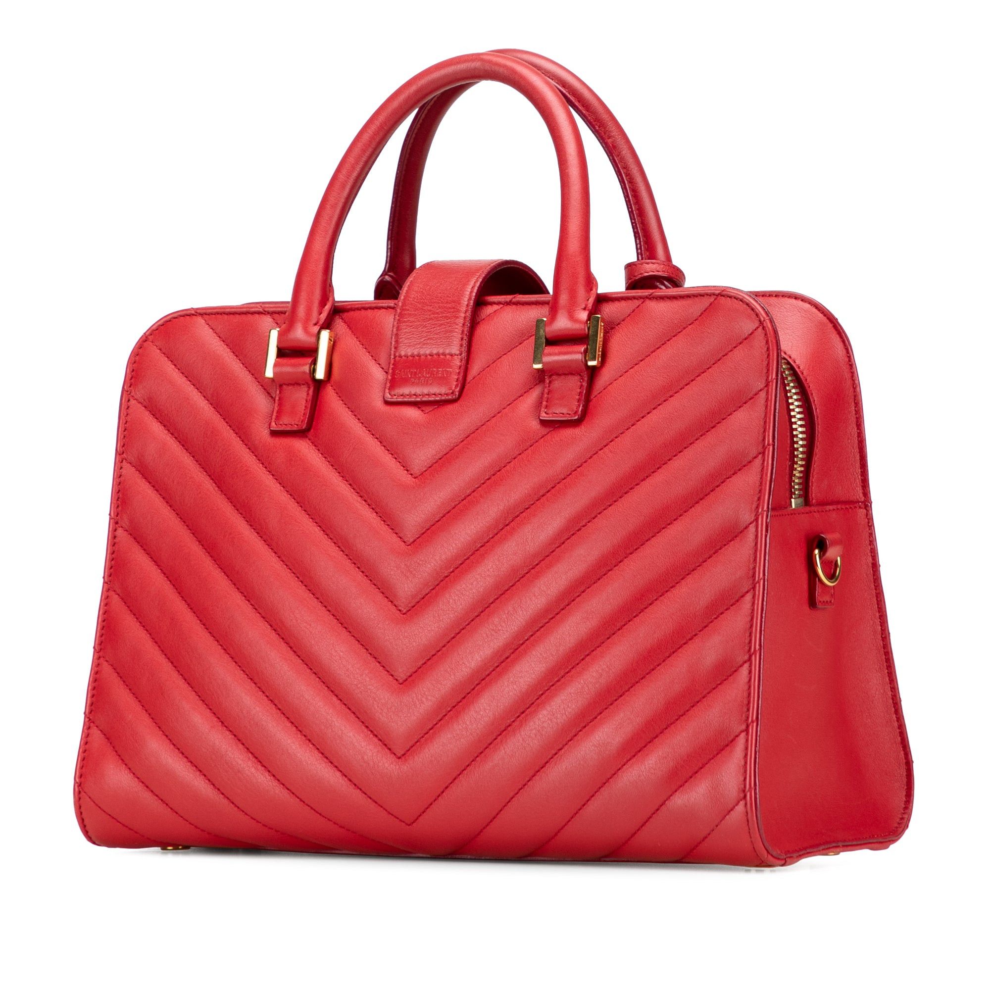 Saint Laurent Paris Small Chevron Calfskin Monogram Cabas Satchel Size ONE SIZE - 2 Thumbnail