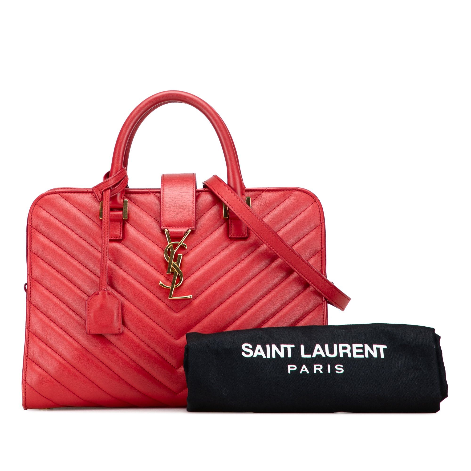 Saint Laurent Paris Small Chevron Calfskin Monogram Cabas Satchel Size ONE SIZE - 10 Thumbnail
