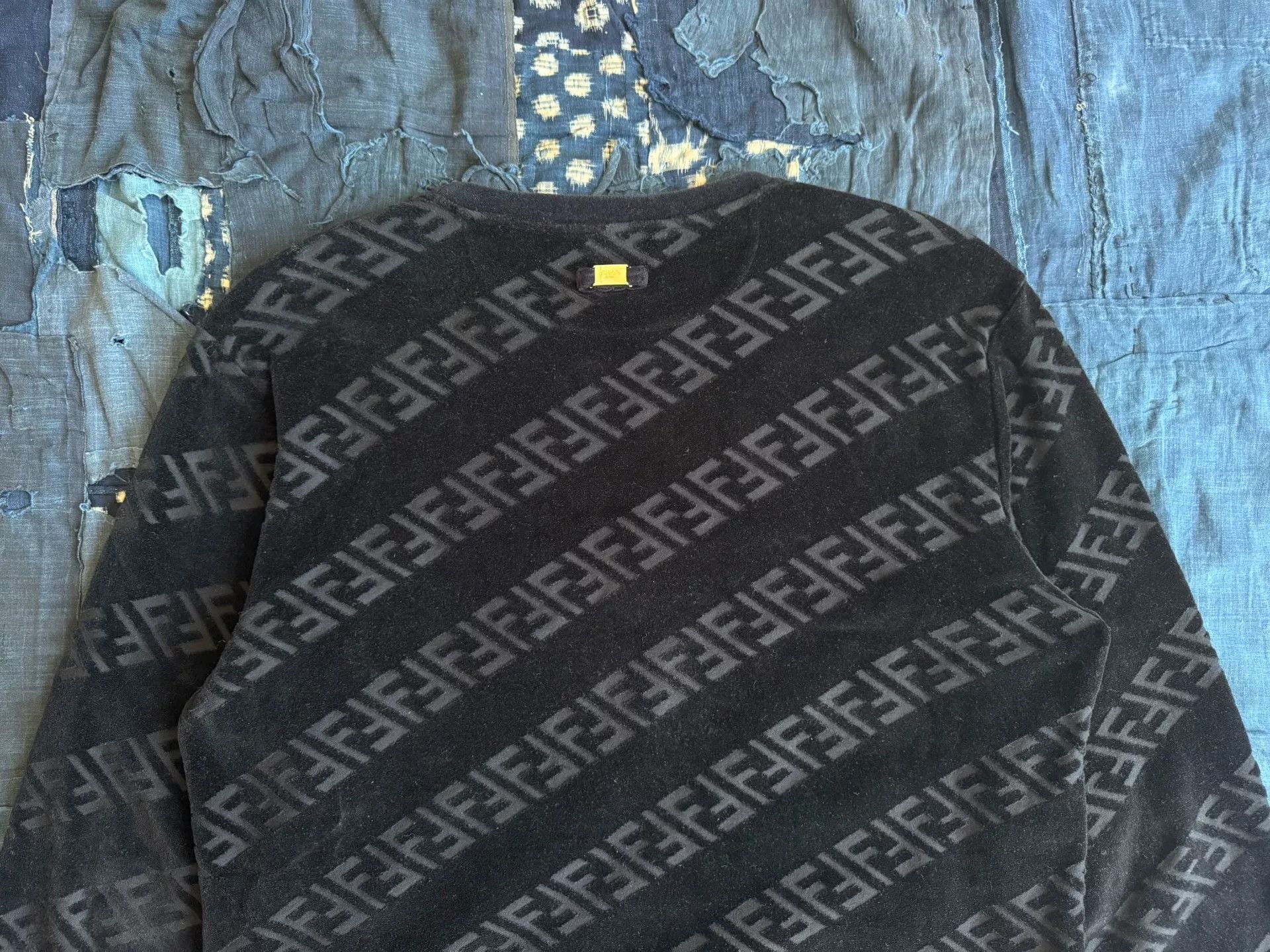 Fendi Fendi Black Velvet FF Print Pullover Hoodie Size US XL / EU 56 / 4 - 4 Thumbnail