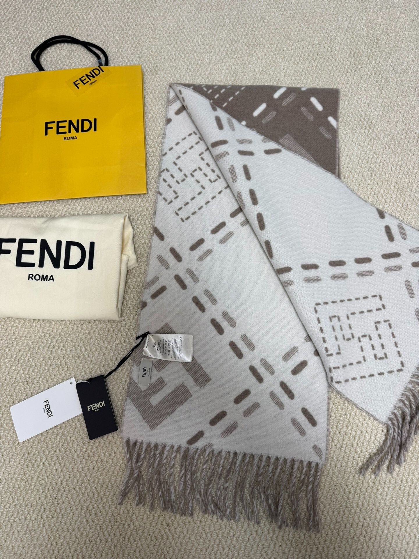 Fendi Fendi Selleria Macro Check Wool Fringe Scarf Size ONE SIZE - 2 Thumbnail