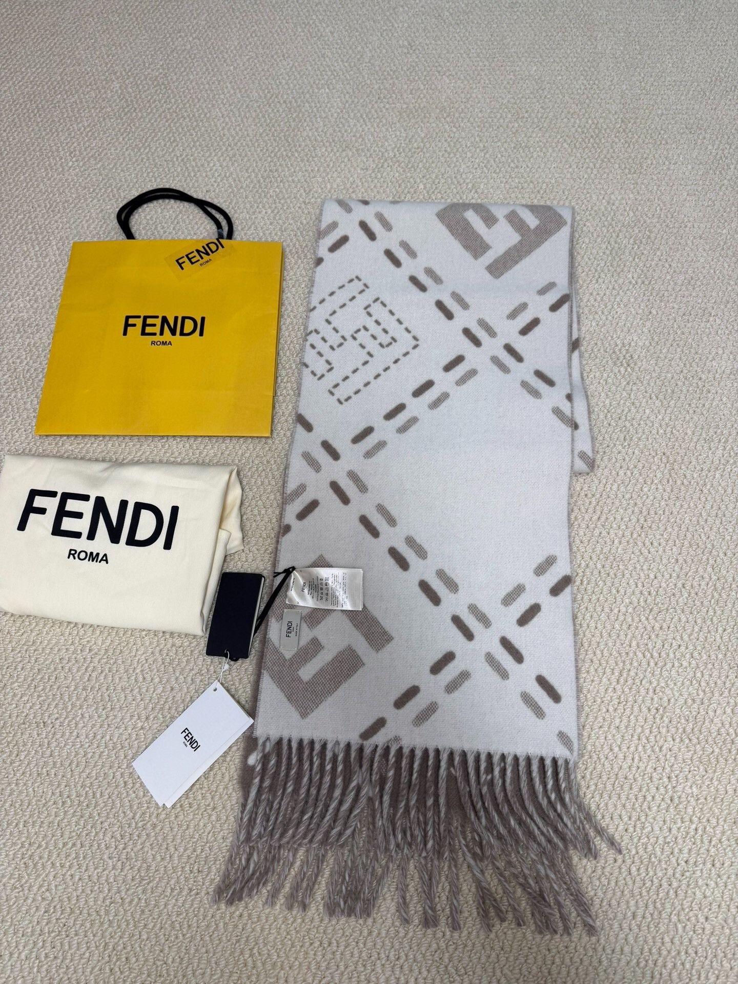 Fendi Fendi Selleria Macro Check Wool Fringe Scarf Size ONE SIZE - 3 Thumbnail