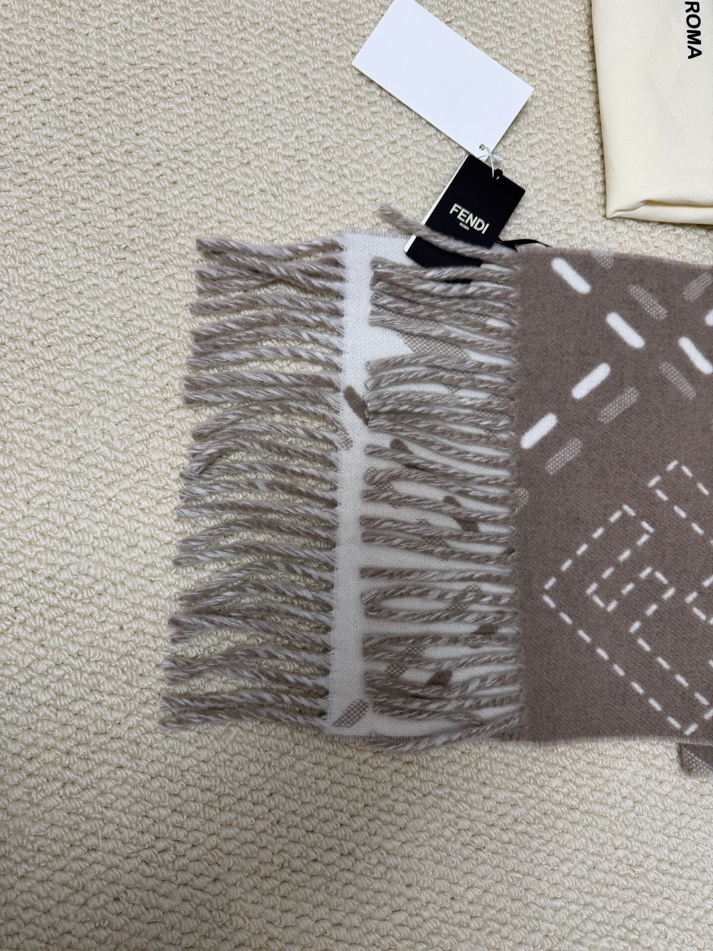 Fendi Fendi Selleria Macro Check Wool Fringe Scarf Size ONE SIZE - 5 Thumbnail