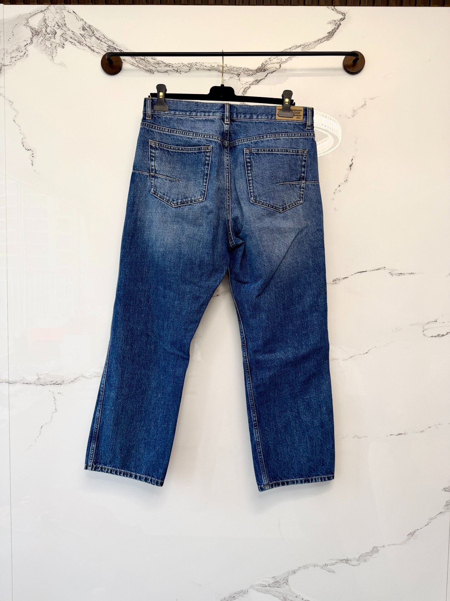 Dior Dior Dark Blue Leather Patch Straight Jeans Size US 26 / EU 42 - 2 Thumbnail