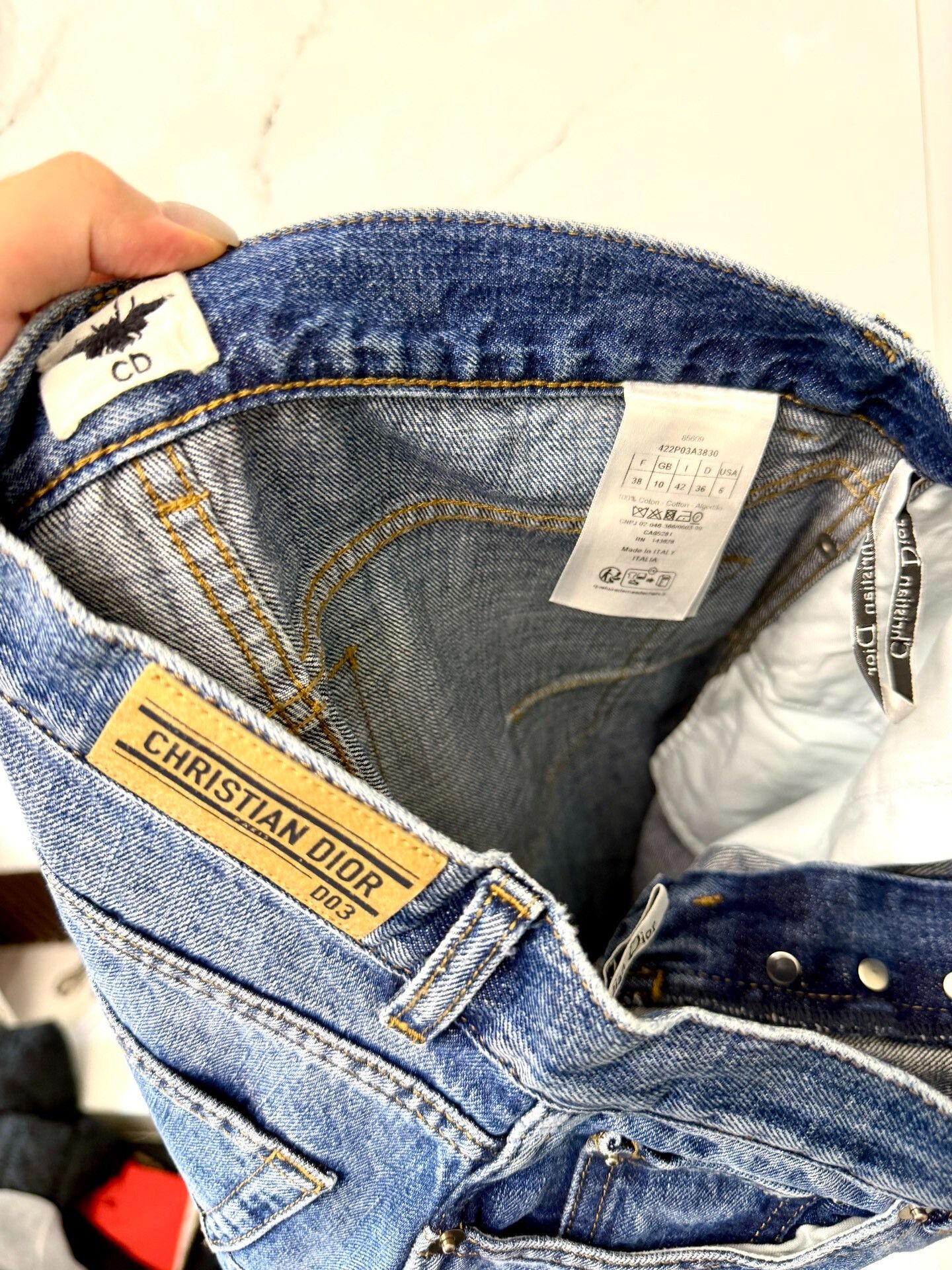 Dior Dior Dark Blue Leather Patch Jeans Size US 38 / EU 54 - 3 Thumbnail