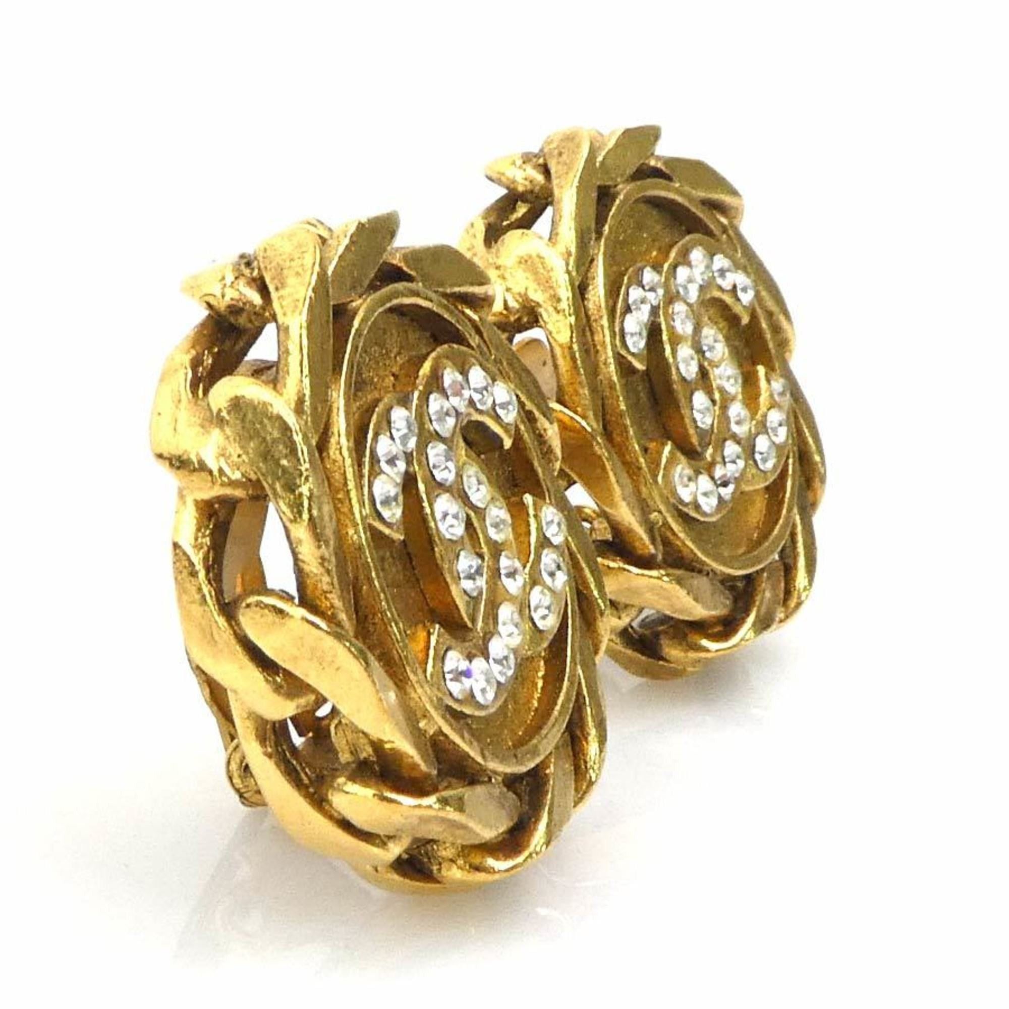 Chanel CHANEL Coco Mark Metal/Rhinestone Earrings, Gold/Silver, Women's, e61489i Size ONE SIZE - 2 Thumbnail