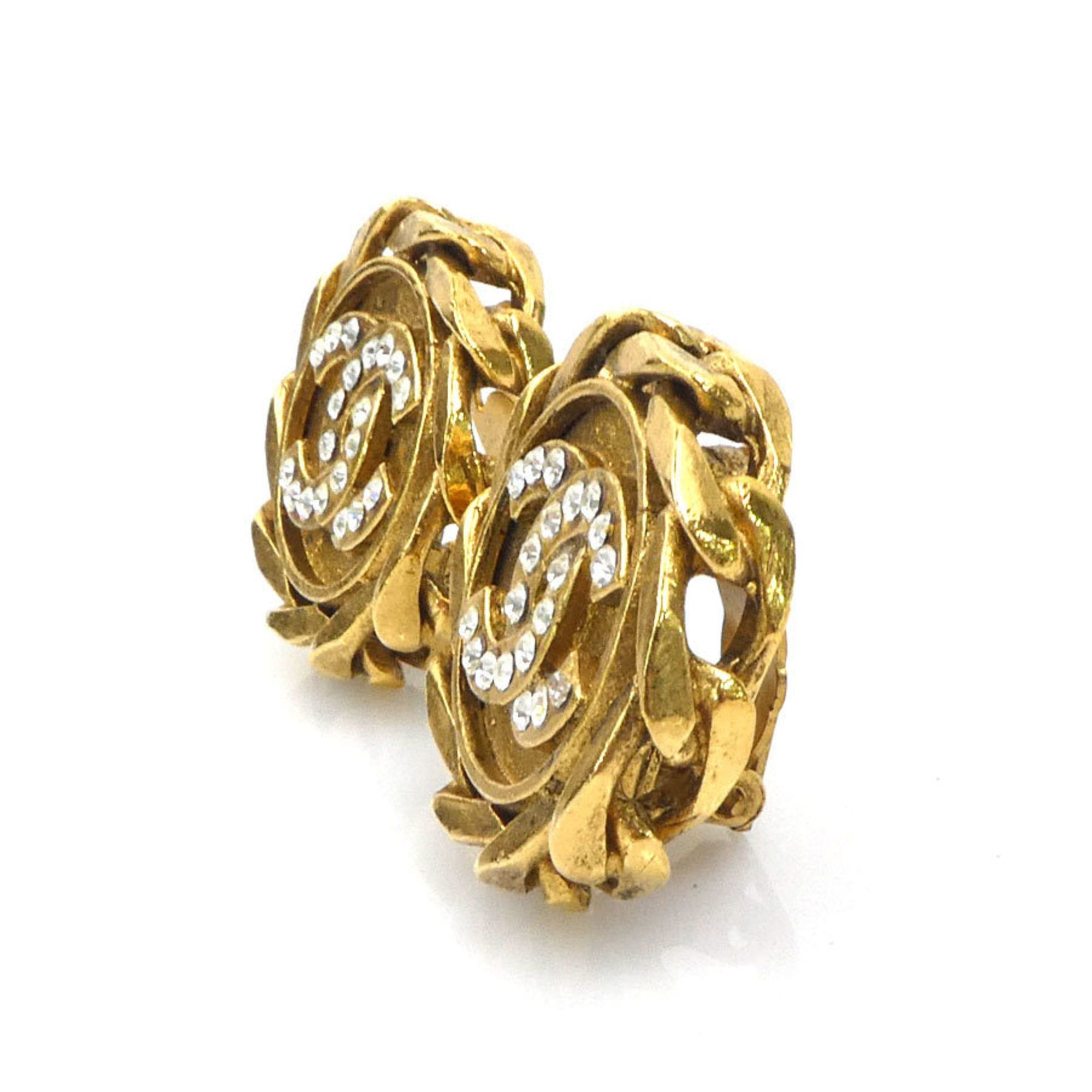 Chanel CHANEL Coco Mark Metal/Rhinestone Earrings, Gold/Silver, Women's, e61489i Size ONE SIZE - 3 Thumbnail