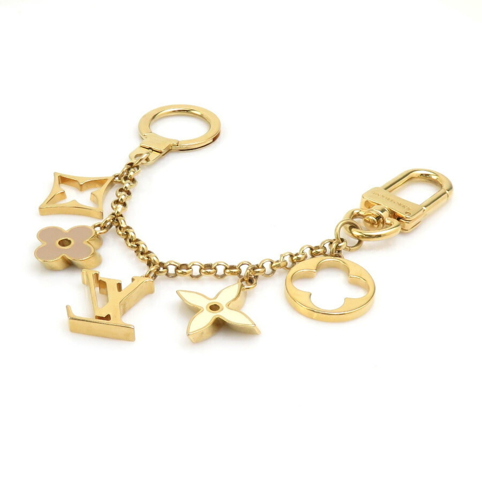 Louis Vuitton Louis Vuitton Fleur de Monogram Bag Charm Chain in Metal/Enamel, Gold/Beige/Off-White, Women's, M65111 e61454j Size ONE SIZE - 3 Thumbnail