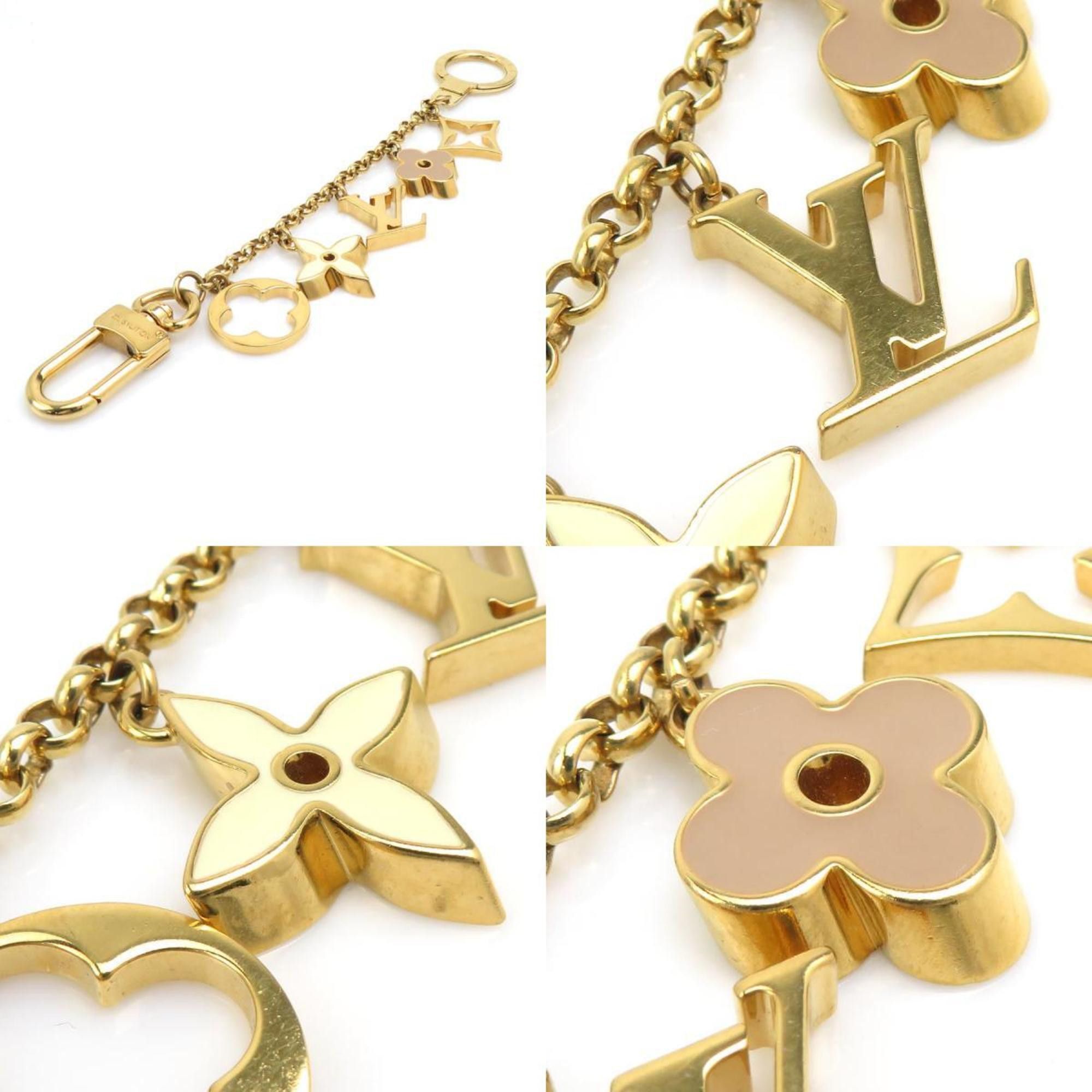 Louis Vuitton Louis Vuitton Fleur de Monogram Bag Charm Chain in Metal/Enamel, Gold/Beige/Off-White, Women's, M65111 e61454j Size ONE SIZE - 4 Thumbnail