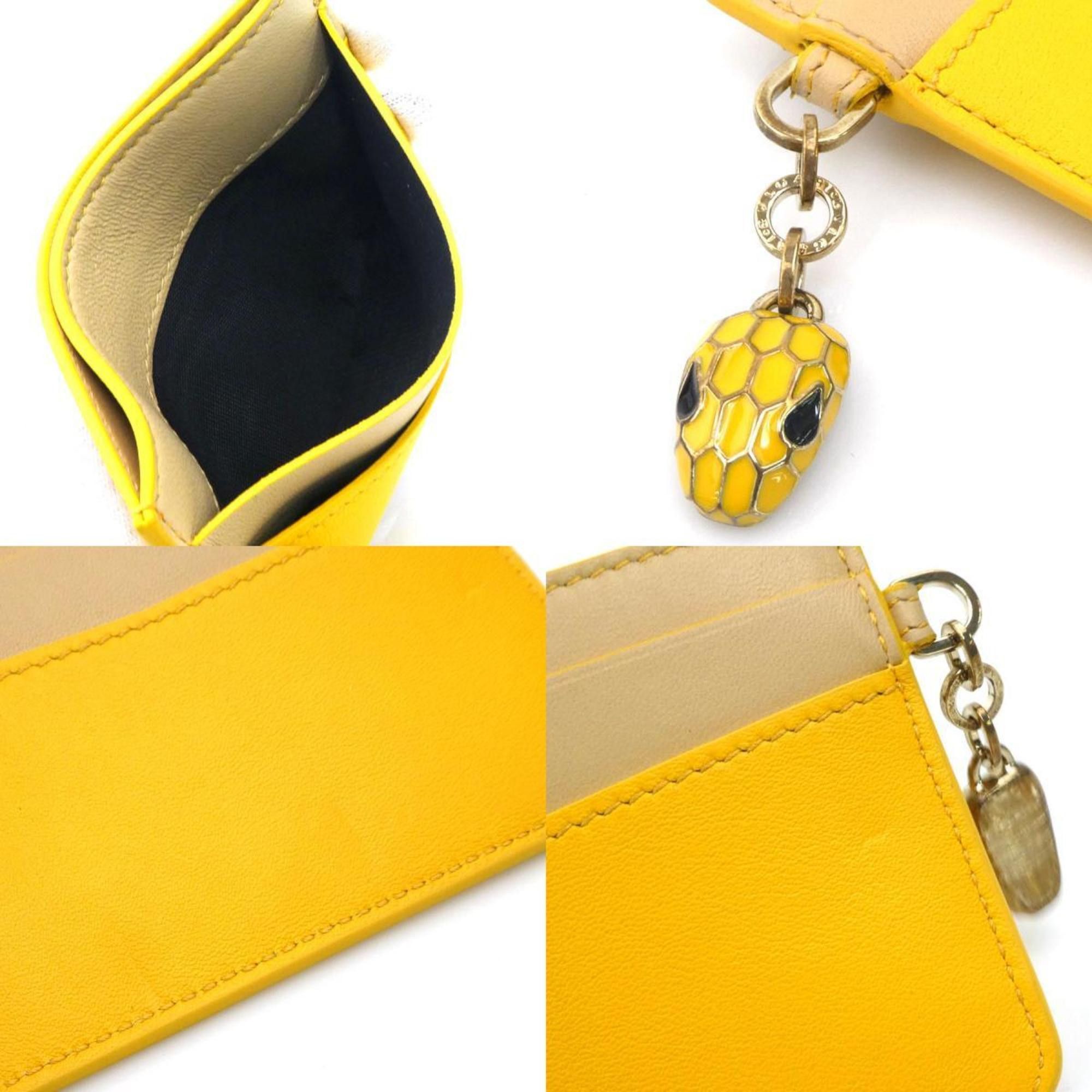 Bvlgari BVLGARI Serpenti Business Card Case in Leather, Yellow/Beige Gold, Women's, e61483j Size ONE SIZE - 4 Thumbnail