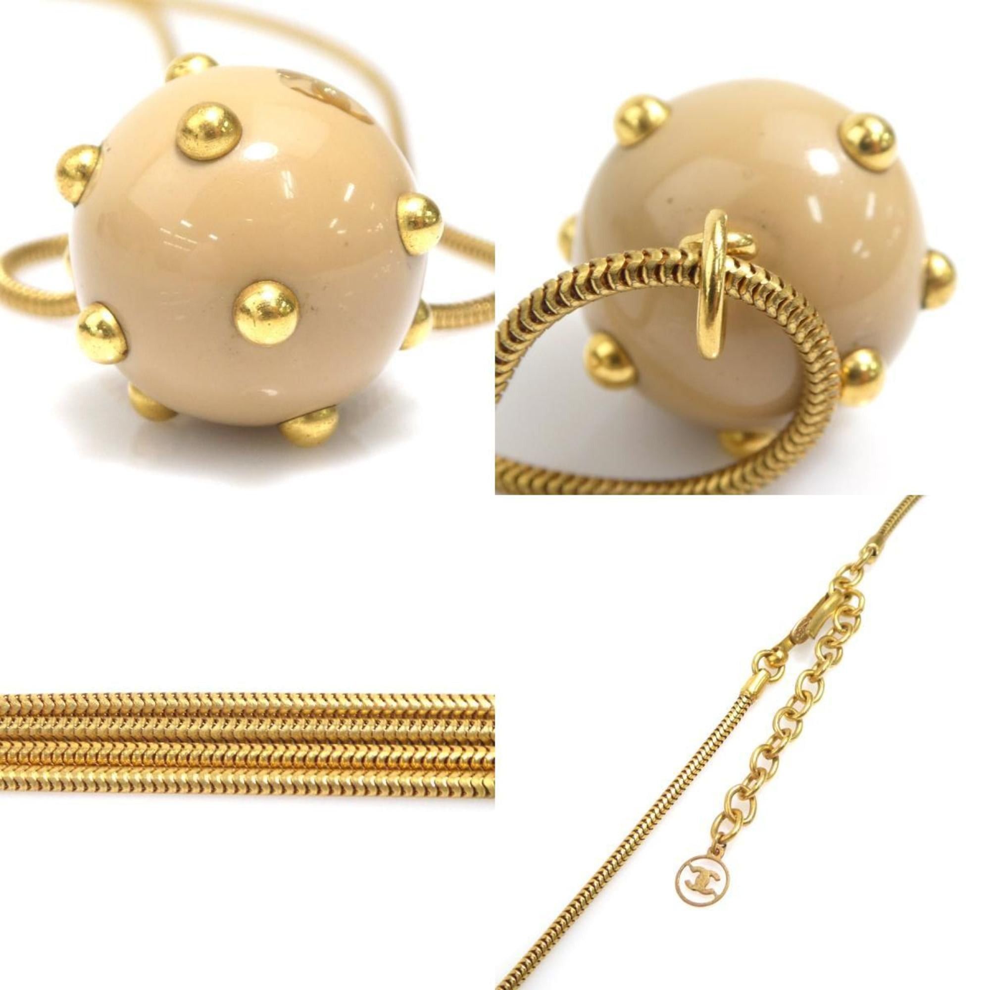 Chanel CHANEL Coco Mark Necklace, Metal/Resin, Gold/Beige, Women's, e61471a Size ONE SIZE - 4 Thumbnail