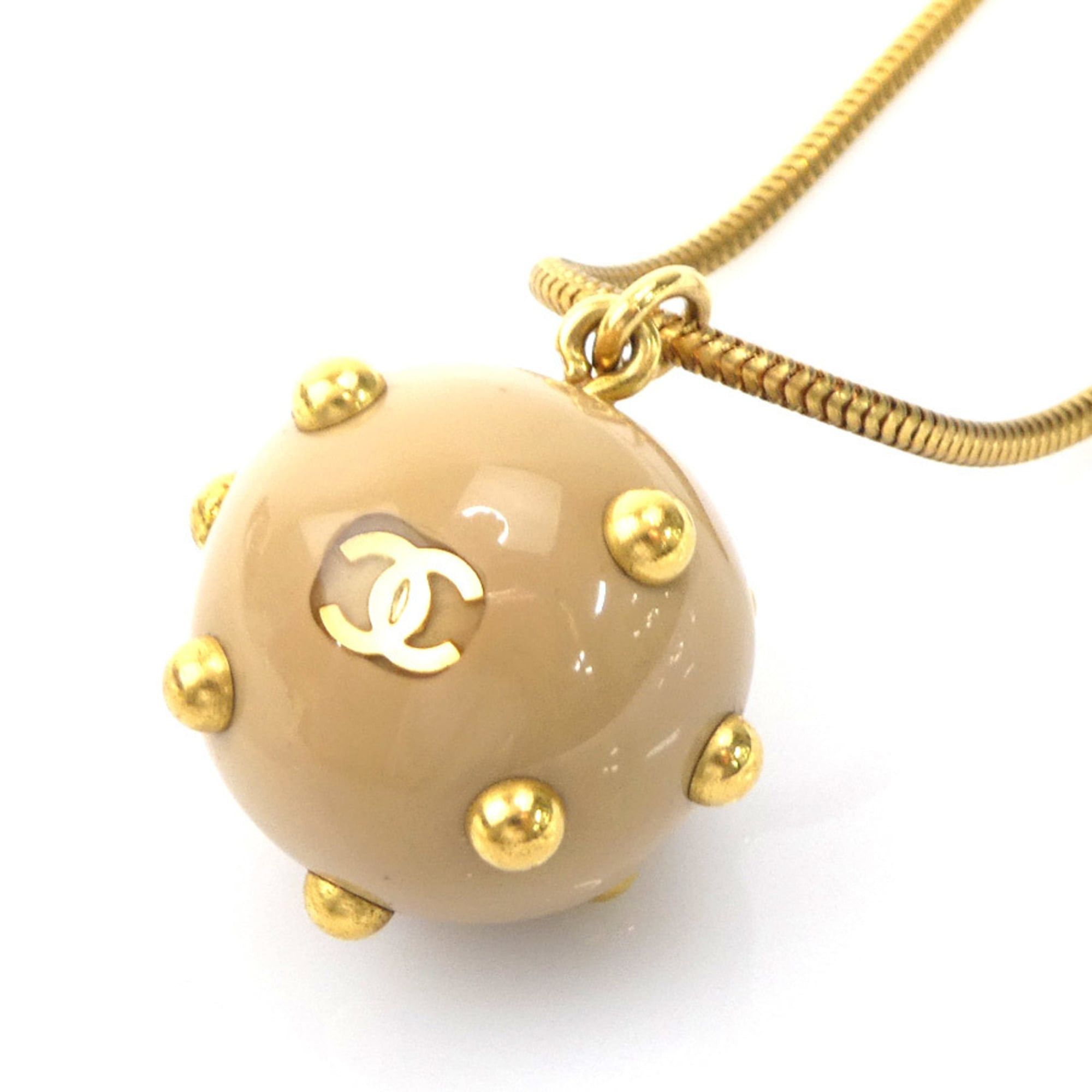 Chanel CHANEL Coco Mark Necklace, Metal/Resin, Gold/Beige, Women's, e61471a Size ONE SIZE - 3 Thumbnail