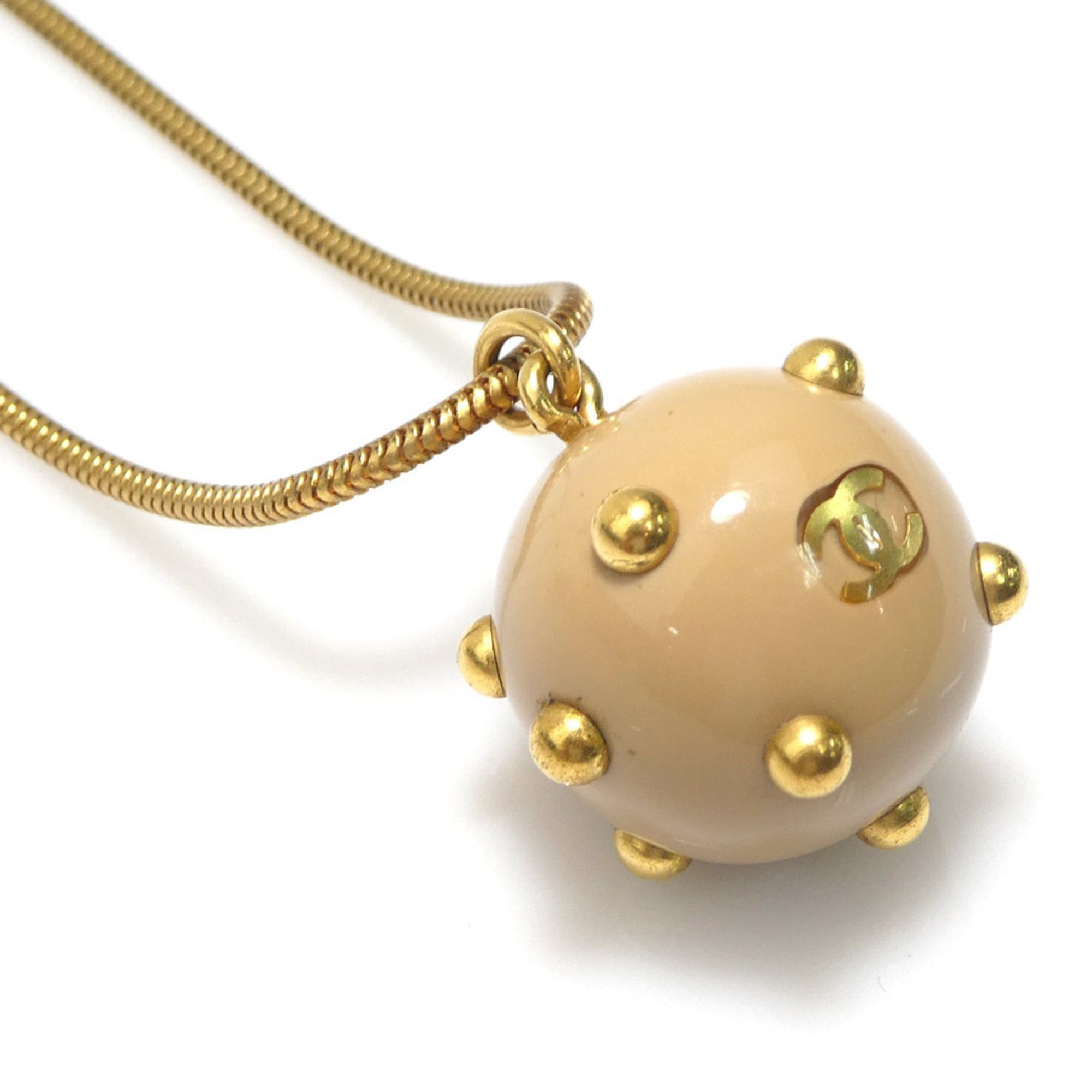 Chanel CHANEL Coco Mark Necklace, Metal/Resin, Gold/Beige, Women's, e61471a Size ONE SIZE - 2 Thumbnail