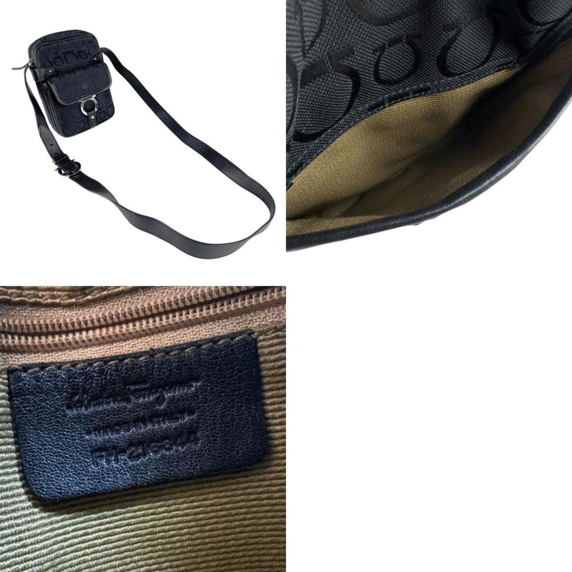 Salvatore Ferragamo Salvatore Ferragamo Gancini Canvas/Leather Shoulder Bag, Black, Women's, Z8707 Size ONE SIZE - 5 Thumbnail
