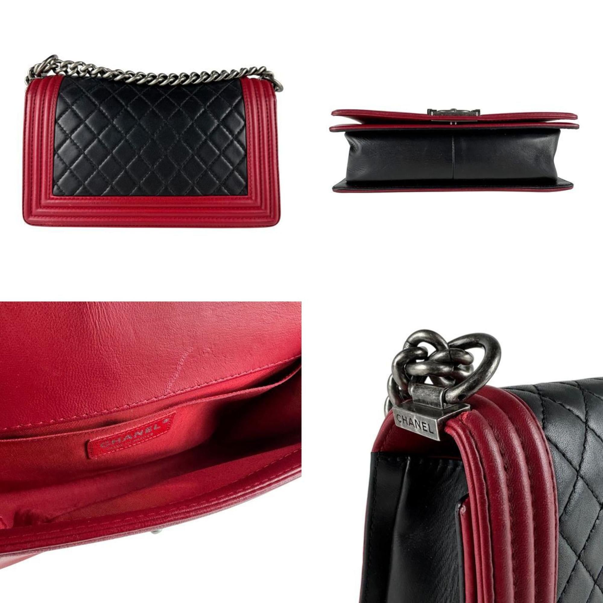Chanel CHANEL Boy Chanel Shoulder Bag, Leather, Red and Black, Women's, z8671 Size ONE SIZE - 3 Thumbnail