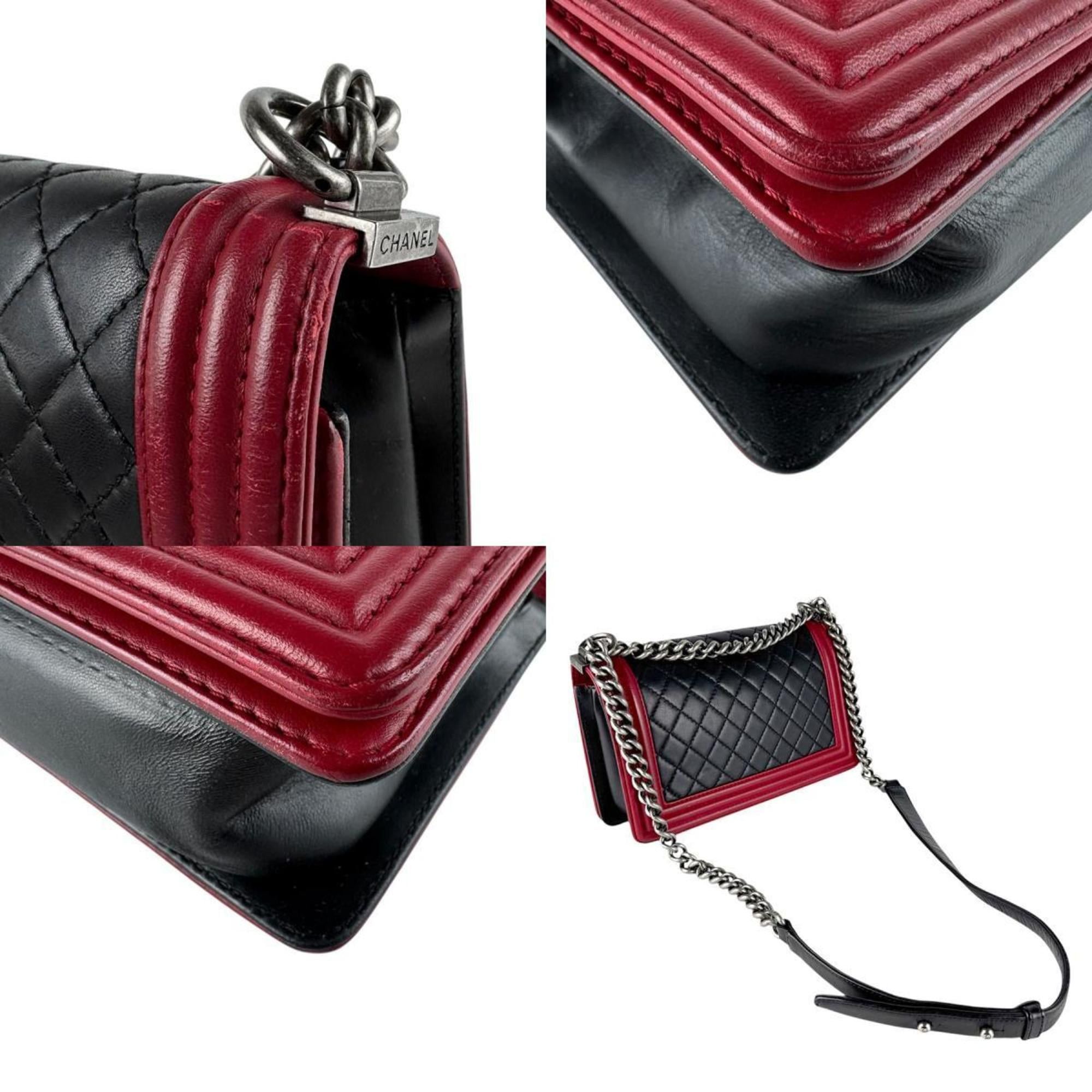 Chanel CHANEL Boy Chanel Shoulder Bag, Leather, Red and Black, Women's, z8671 Size ONE SIZE - 4 Thumbnail