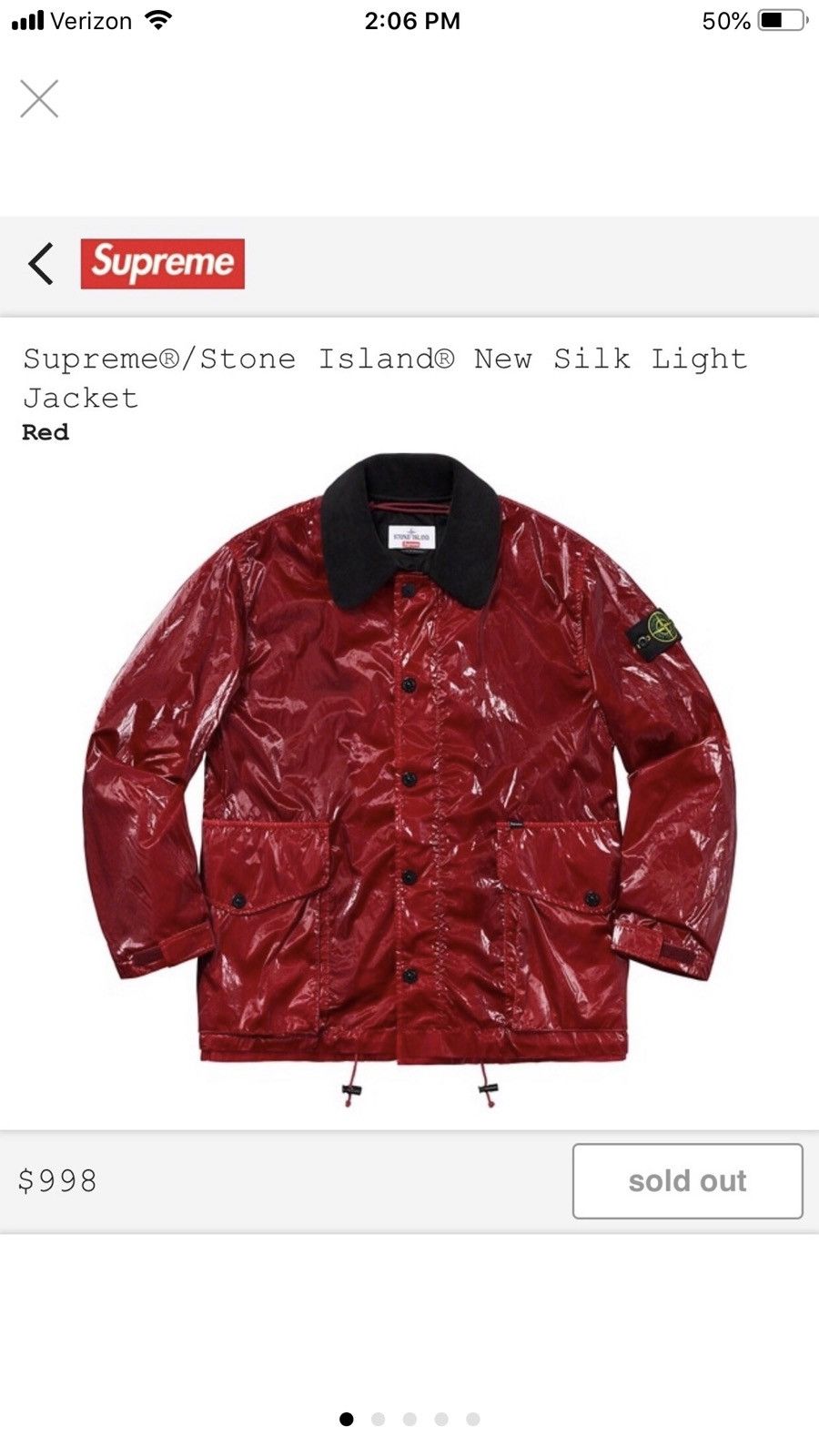 Supreme Supreme Stone Island Silk Light Jacket Red | Grailed