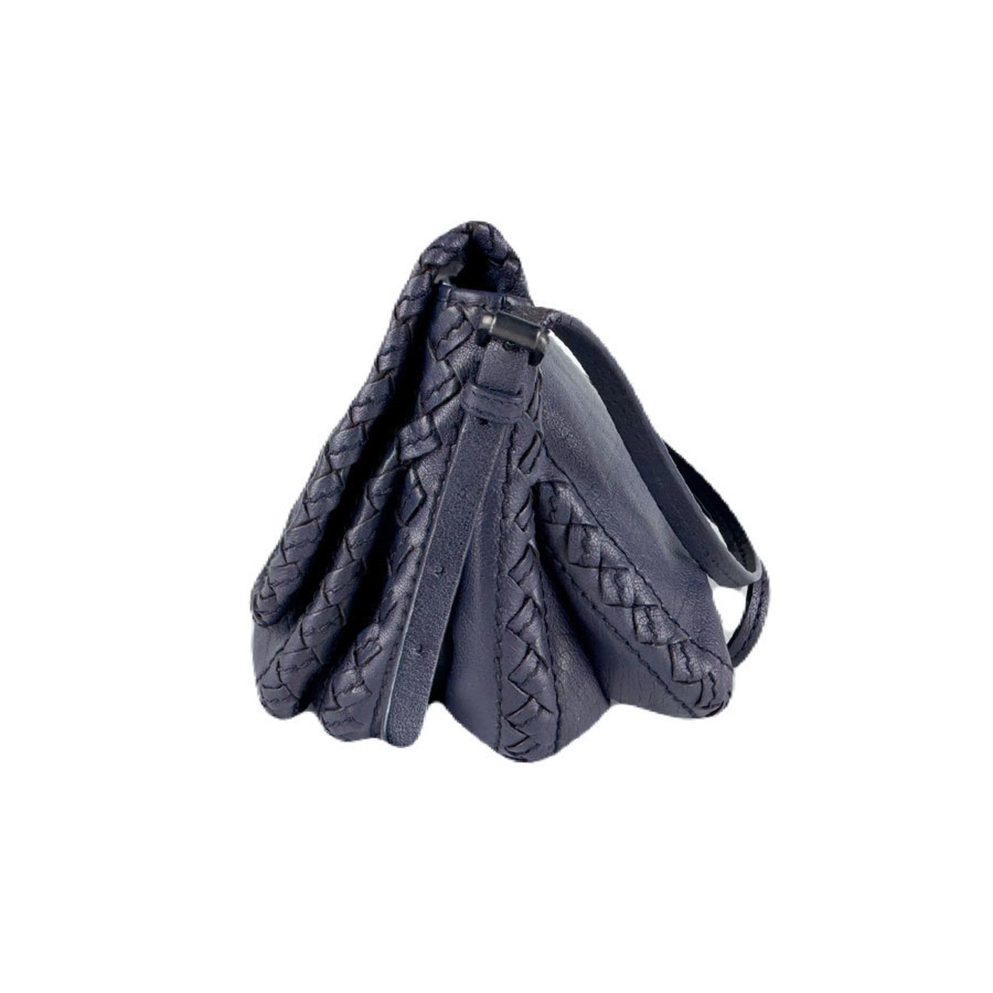 Bottega Veneta Bottega Veneta Women's Intrecciato Leather Shoulder Bag in Metallic Navy (z8622) Size ONE SIZE - 2 Thumbnail