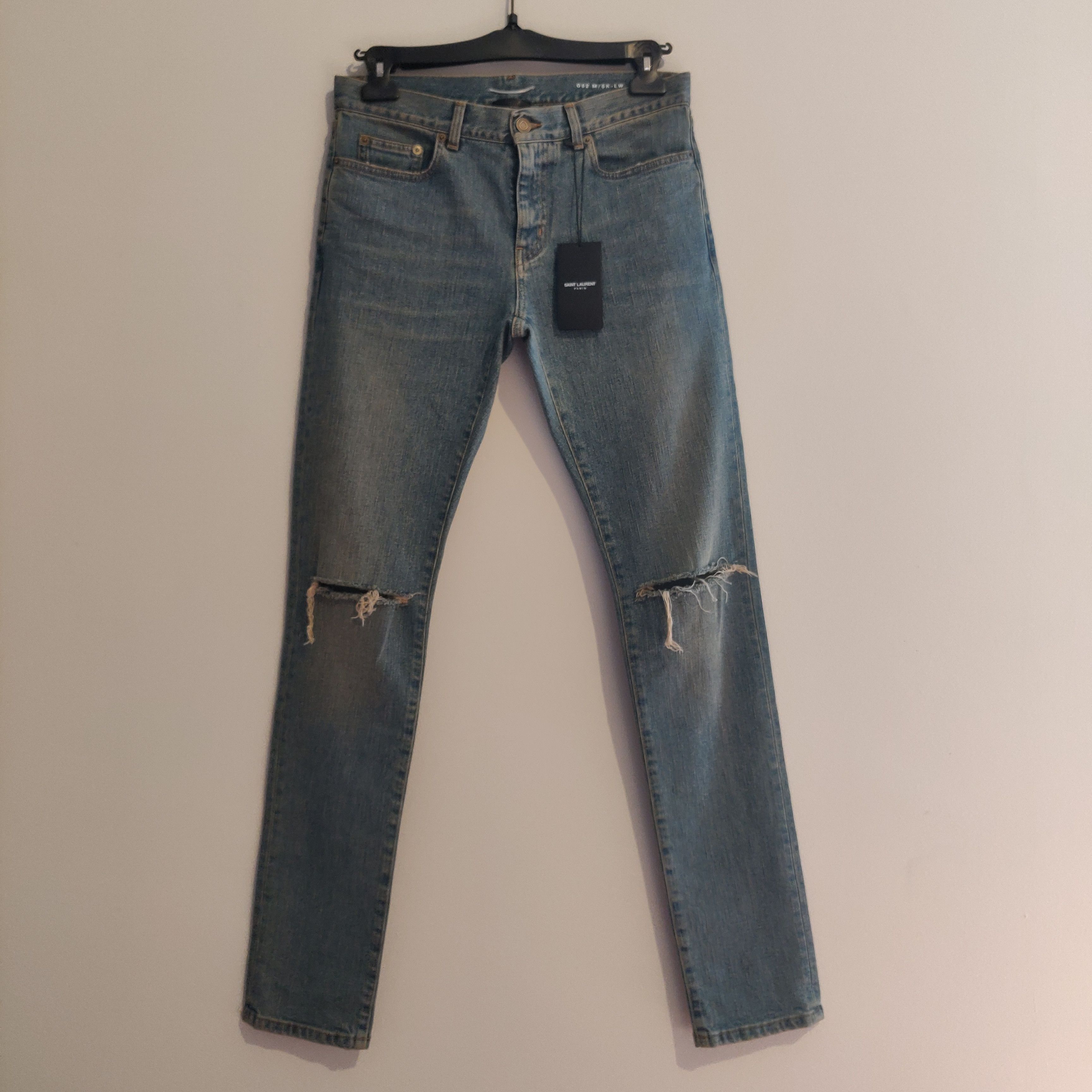 Image of Saint Laurent Paris Saint Laurent D02 Ripped Vintage Blue Denim, Men's (Size 31)