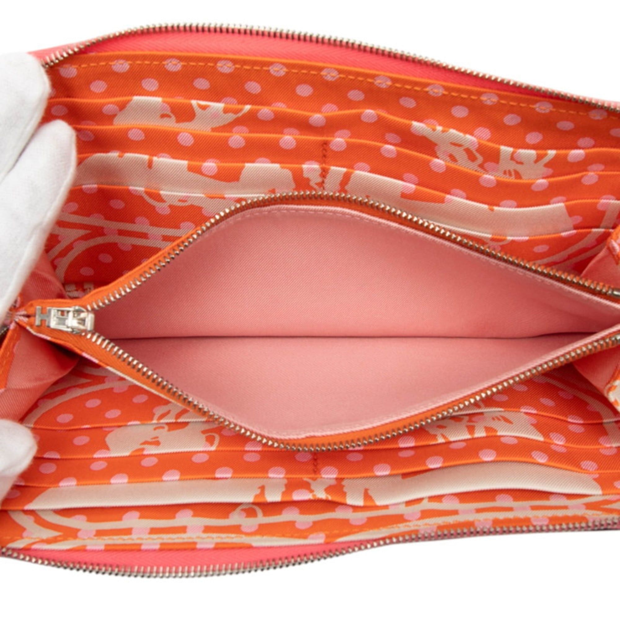 Hermes Hermès Azap Long Silk-in Round Zipper Wallet in Rose Azalee, Pink and Orange, Epsom Leather, Women's, HERMES Size ONE SIZE - 4 Thumbnail
