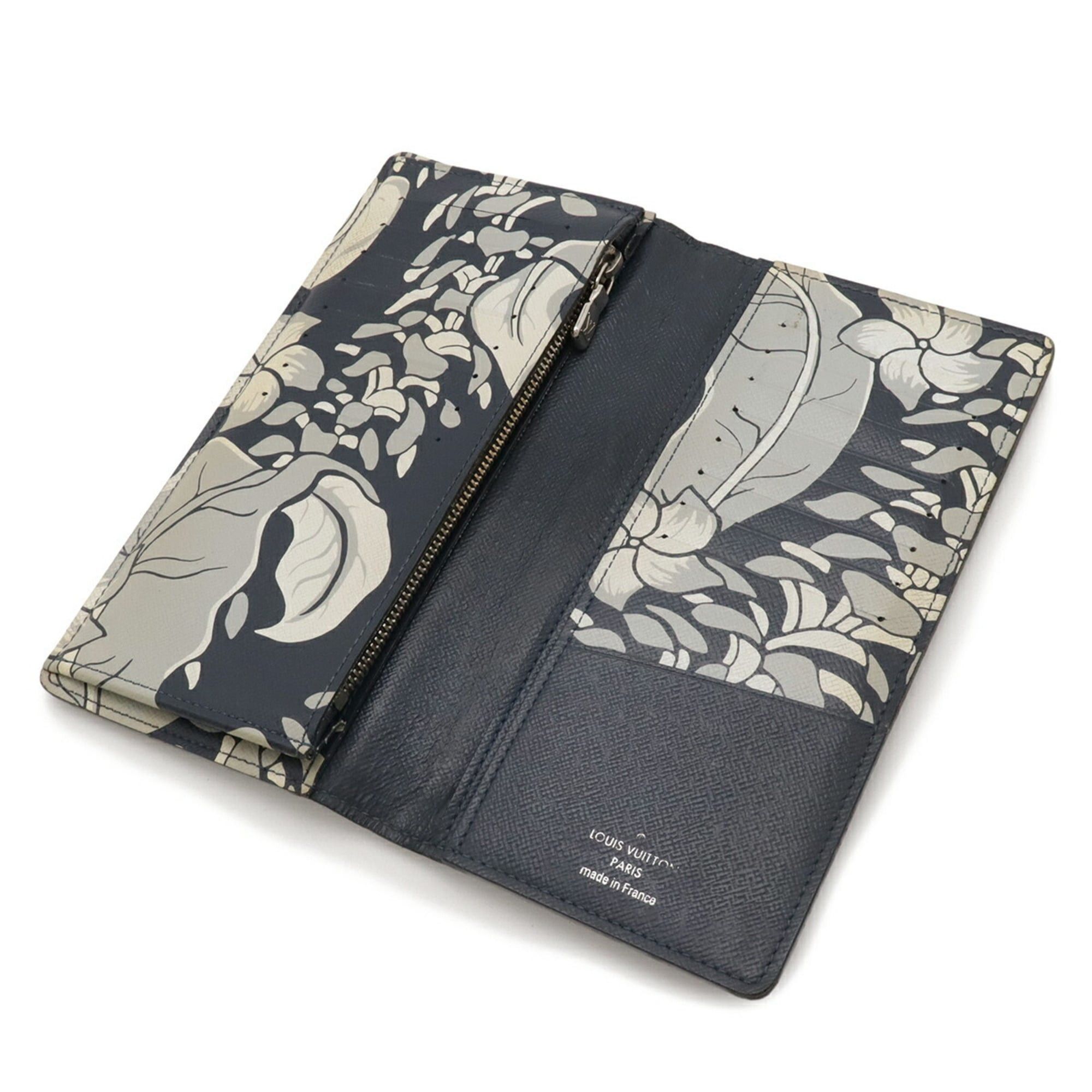 Louis Vuitton LOUIS VUITTON Taiga Portefeuille Brazza Hawaiian Print Bifold Long Wallet in Dark Navy (M30161) Size ONE SIZE - 6 Thumbnail