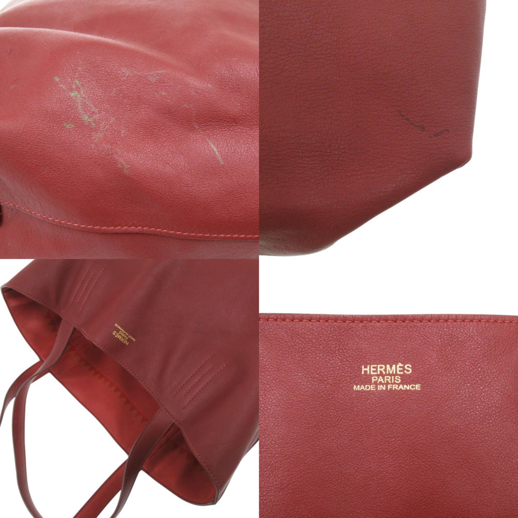 Hermes Hermès Double Sens 45 Reversible Two-Tone Leather Tote Bag in Vauxhall, Red with P Stamp (1228HERMES) Size ONE SIZE - 9 Thumbnail