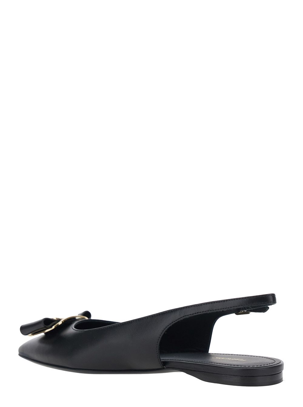 Salvatore Ferragamo 'Zelmi' Black Slingback Ballet Shoes with Logo Plate on the Front in Leather Woman Size US 9.5 / IT 39.5 - 3 Thumbnail