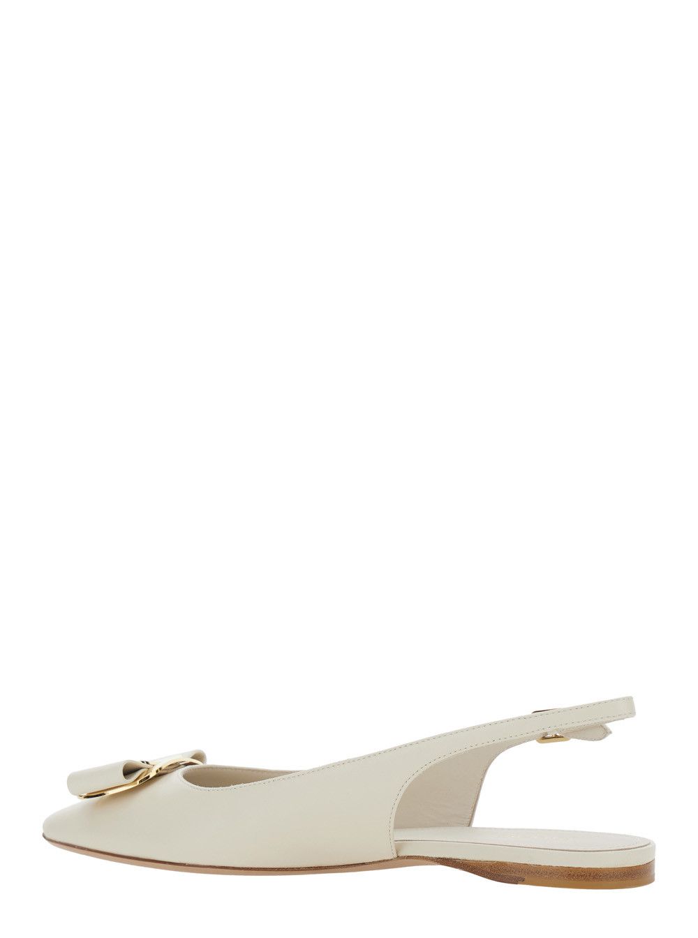 Salvatore Ferragamo White 'Zelmi' Slingback Ballet Shoes with Logo Plate on the Front In Leather for Women Size US 7.5 / IT 37.5 - 3 Thumbnail