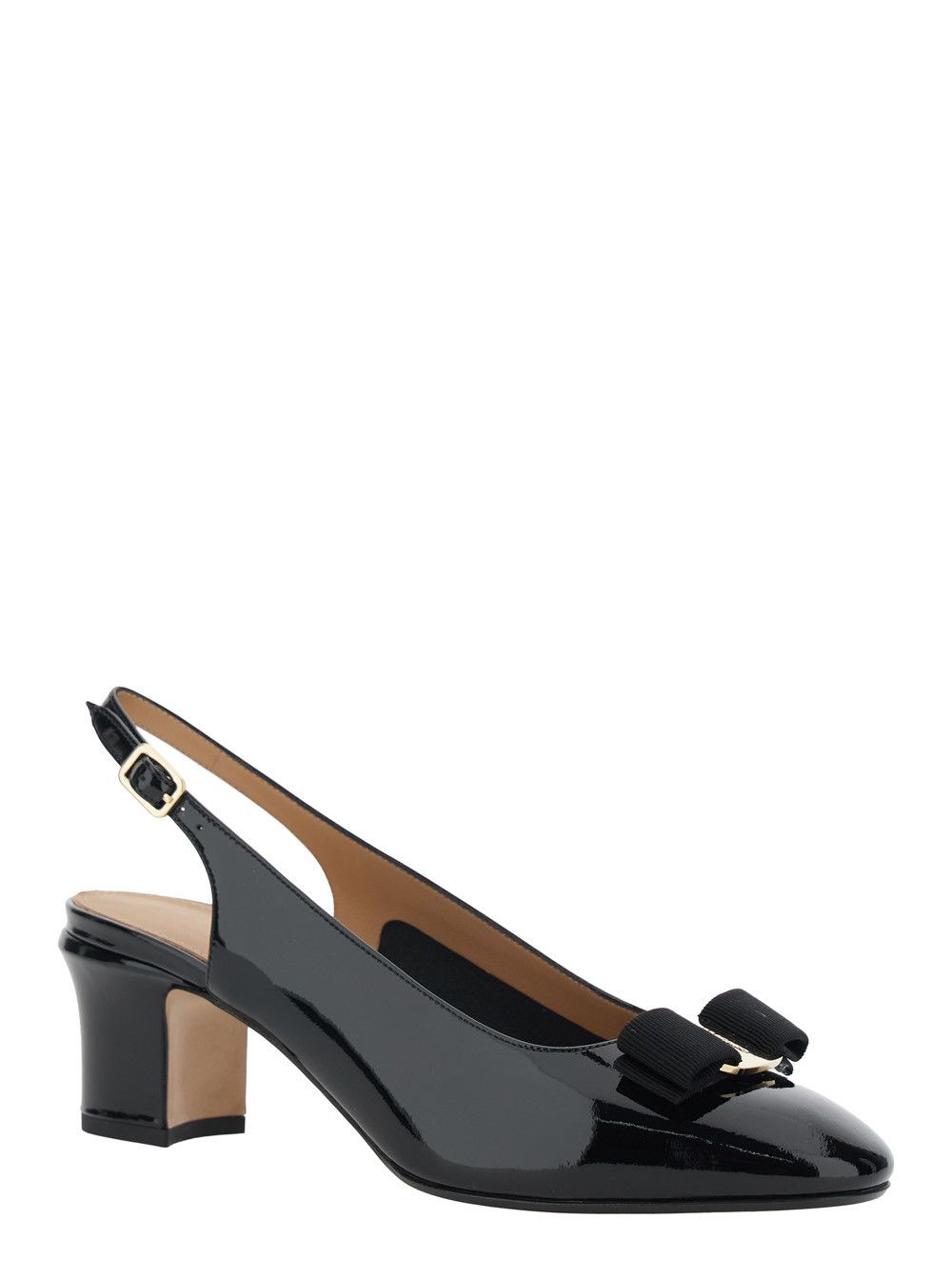 Salvatore Ferragamo 'Vetty' Black Pumps with Logo Plate on the Front and Low Block Heel in Leather Woman Size US 7 / IT 37 - 2 Thumbnail