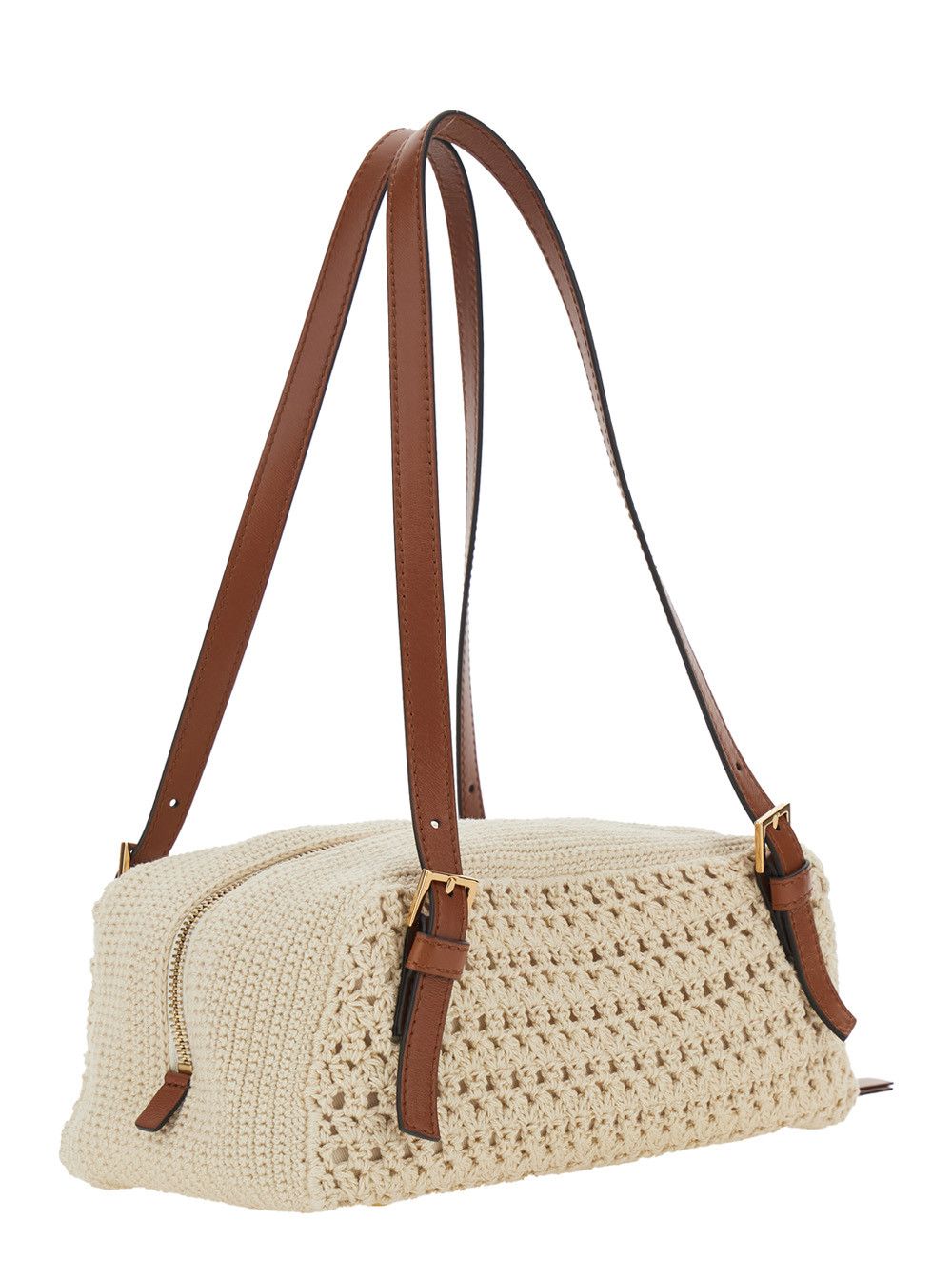 Versace Beige Shoulder Bag 'Tag Bowling' with Metallic Lettering Logo and Raffia Medusa Head Pendant for Women Size ONE SIZE - 3 Thumbnail