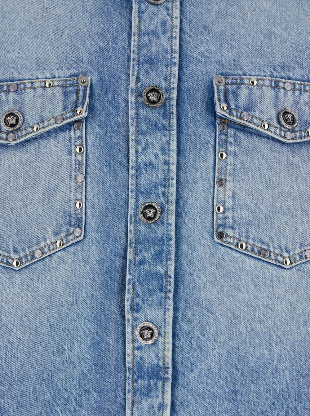 Versace Light Blue Shirt with Classic Collar and Two Patch Pockets on the Front in Denim for Men Size US M / EU 48-50 / 2 - 3 Thumbnail