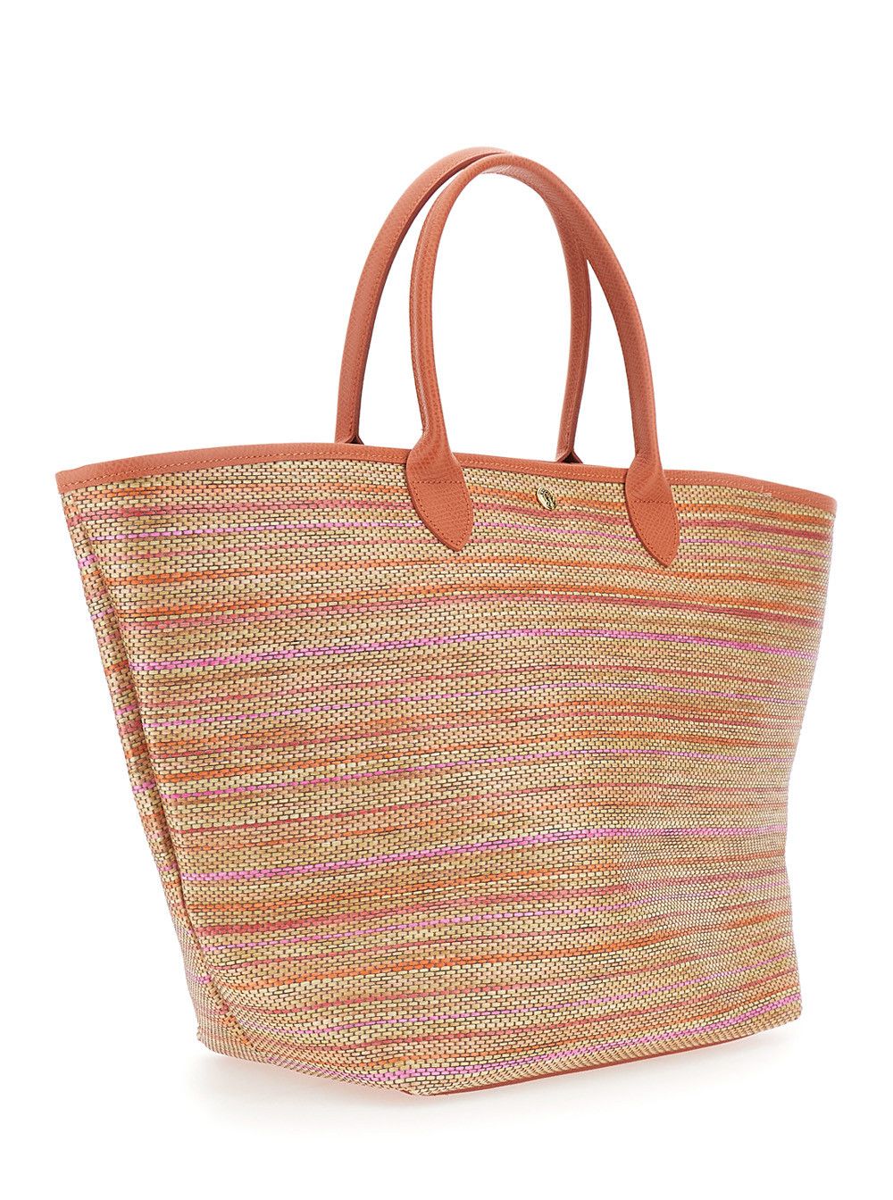 Longchamp Shoulder Bag 'Le Panier Pliage Rainbow' with Charm on the Front and Striped Motif in Orange Leather and Fabric for Women Size ONE SIZE - 3 Thumbnail