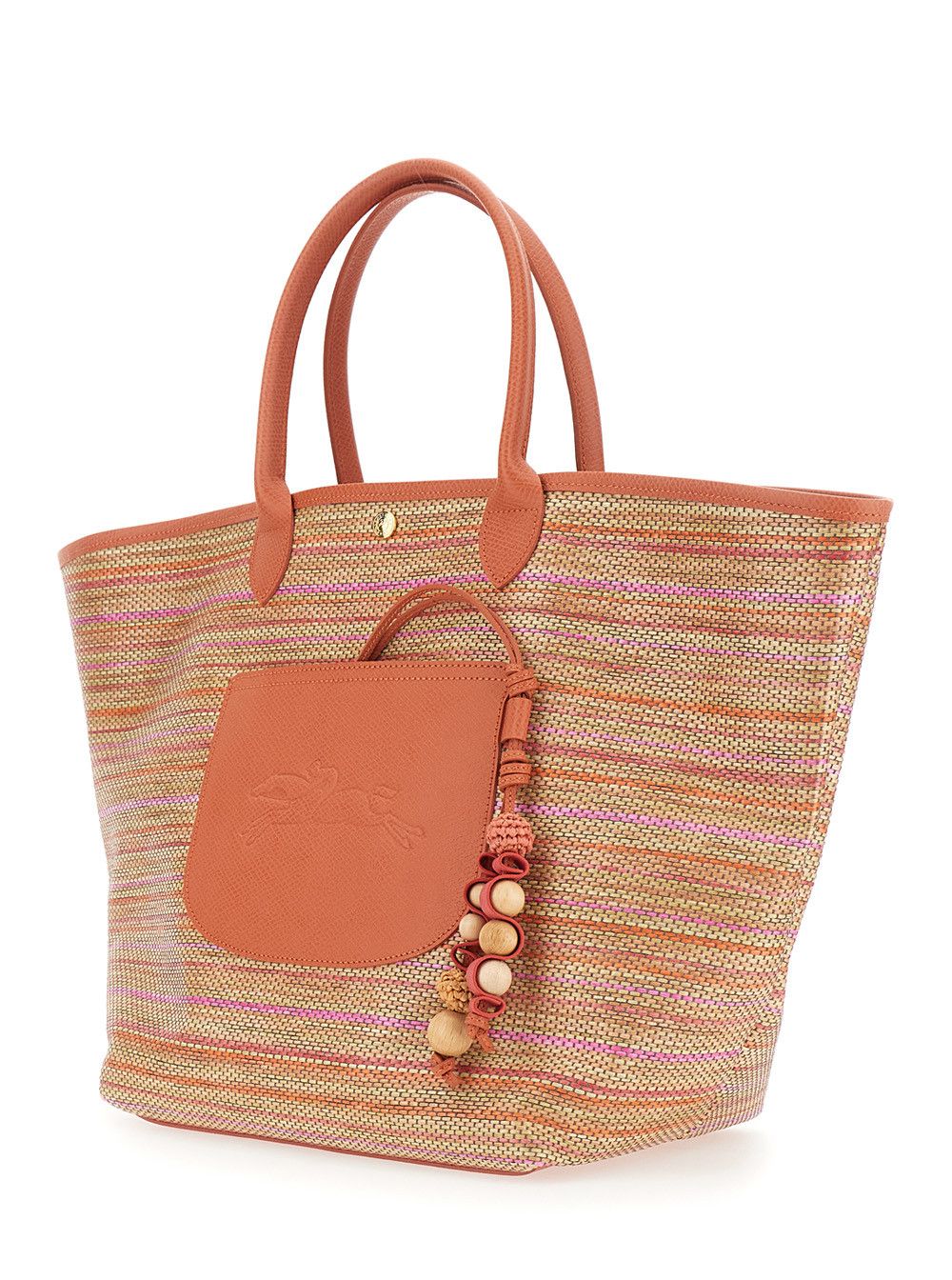 Longchamp Shoulder Bag 'Le Panier Pliage Rainbow' with Charm on the Front and Striped Motif in Orange Leather and Fabric for Women Size ONE SIZE - 2 Thumbnail