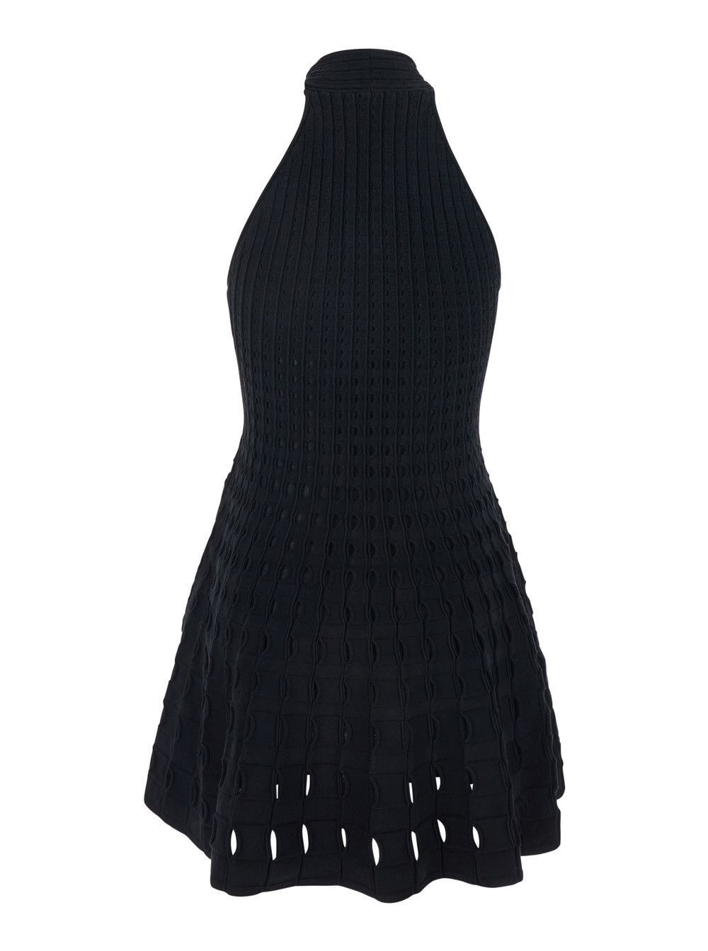 Simkhai Short Dress 'Jenna' with Flared Design and Perforated Details in Black Tech Fabric for Women Size S / US 4 / IT 40 - 2 Thumbnail