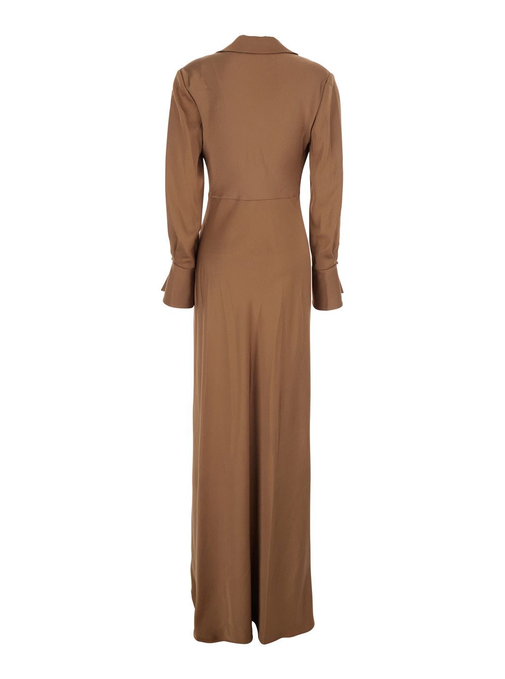 Simkhai Long Dress 'Adelle' with Draped Neckline and Wide Cuffs Tech Fabric Brown Women Size M / US 6-8 / IT 42-44 - 2 Thumbnail