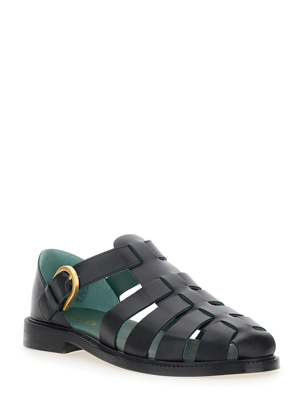 VINNY's Men's Black Leather Cage Design Sandals with Buckle Closure Size US 7 / EU 40 - 2 Thumbnail